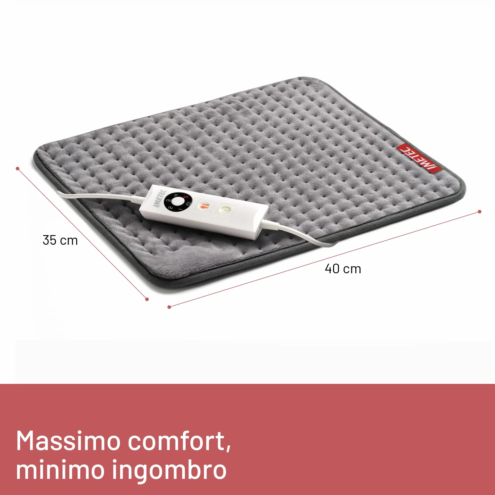 Imetec Intellisense Essential, Termoforo Multiuso, Cuscino Termico, 40x35 cm, Tessuto Anallergico, 5 temperature, Electro Block di sicurezza, Lavabile in lavatrice