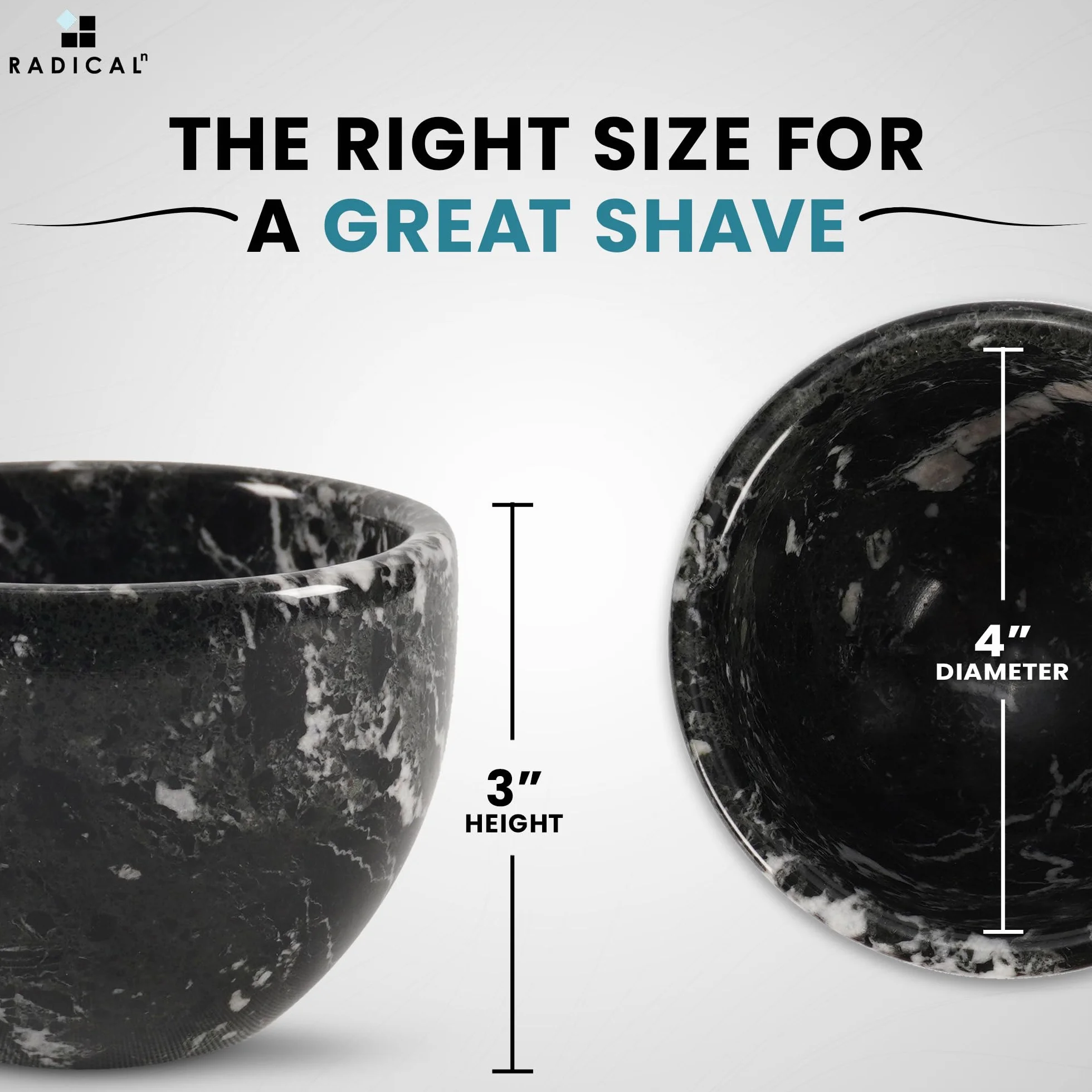 Radicaln, Ciotola in marmo nero da 225 ml, fatta a mano, adatta per estetiste e barbieri per schiuma, crema o gel da barba