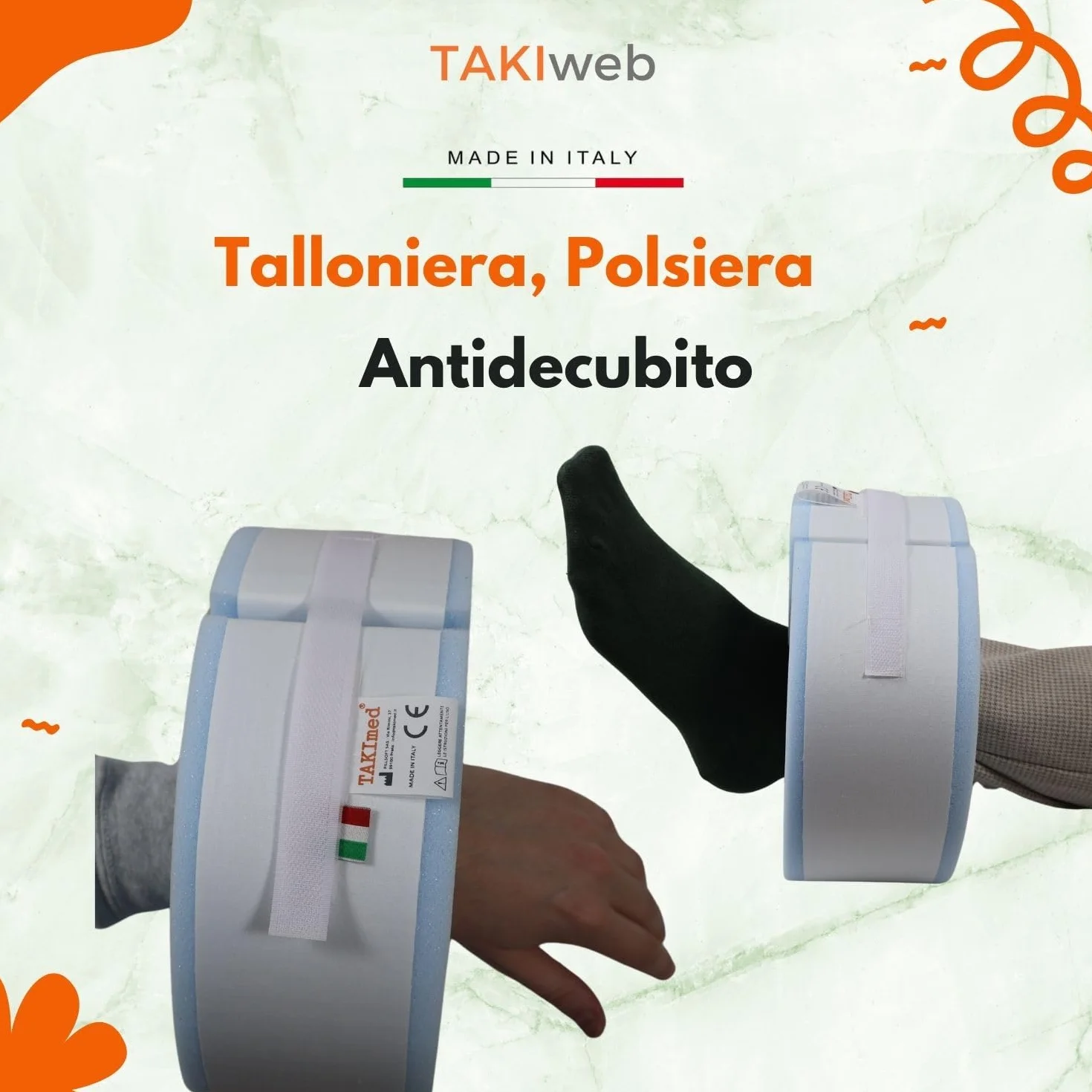 TAKImed,Talloniera, Polsiera Antidecubito, Antidecubito Per Sollevamento Talloni e Per L'elevazione Del Polso,Per L'elevazione Del Tallone Alla Caviglia Cuneo. Schiuma in puleuretano espanso.