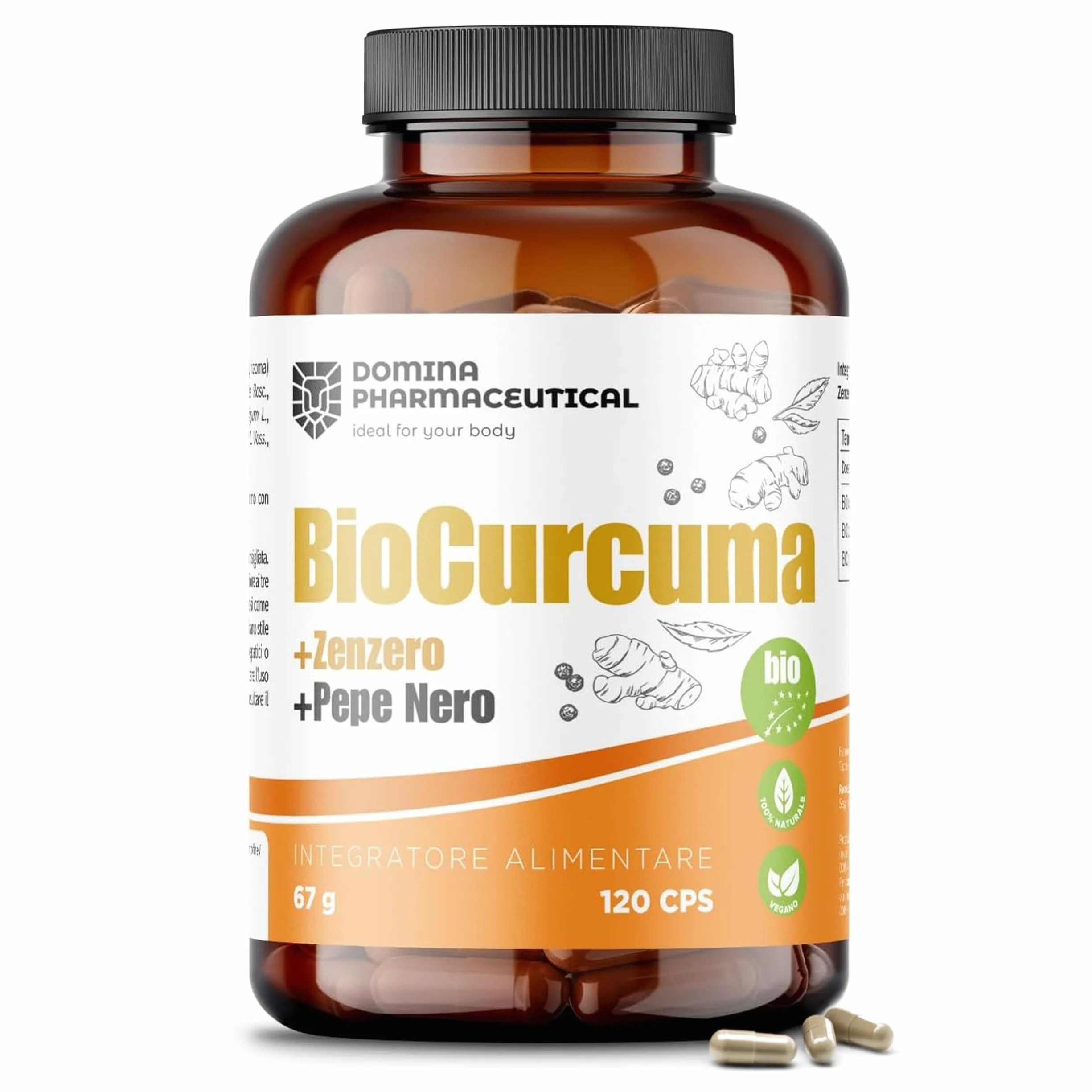 BioCurcuma Curcumina e Piperina 120 Capsule Antinfiammatorio Naturale Made in Italy