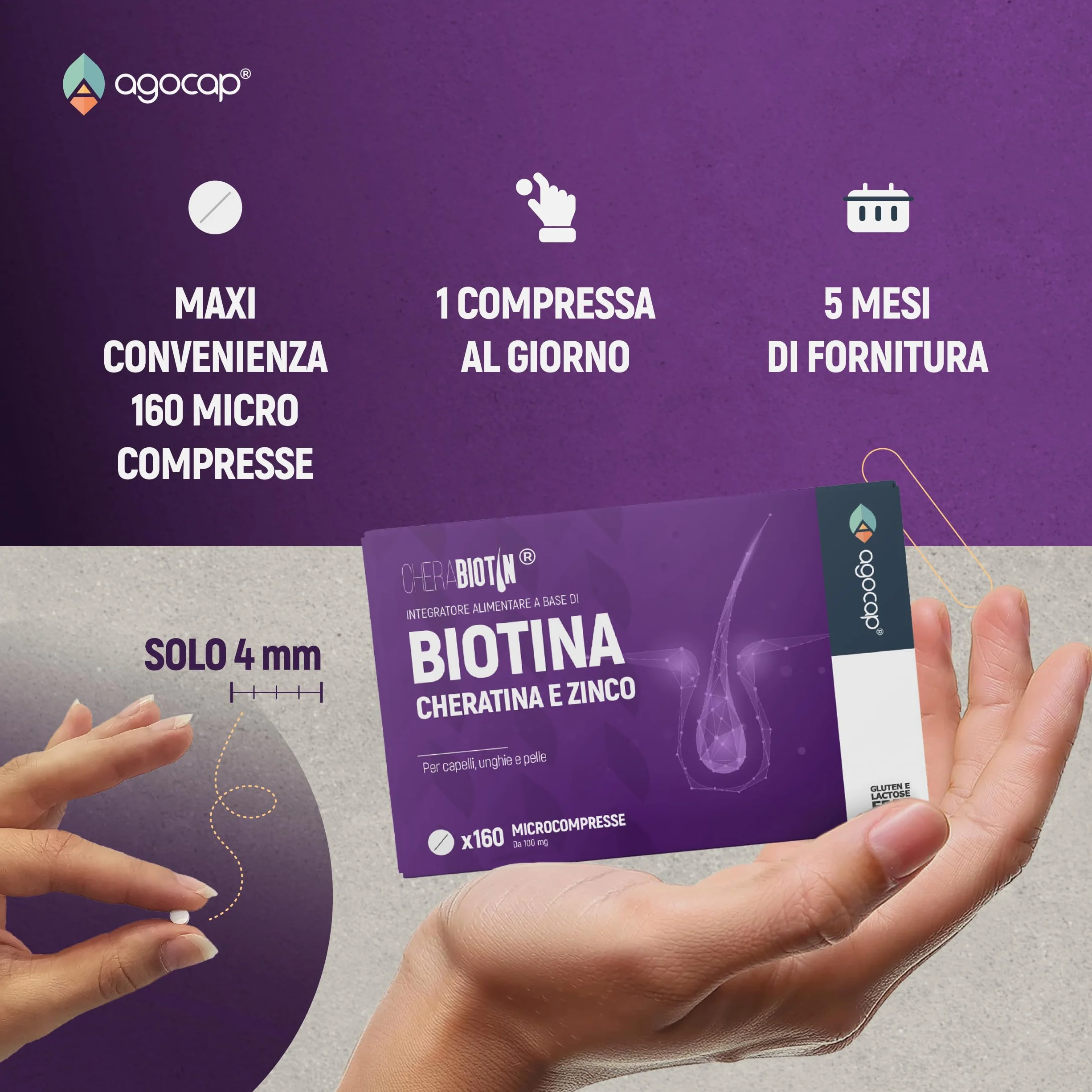 Cherabiotin Integratori Biotina Cheratina Zinco 160 Micro Compresse Capelli Unghie Pelle Anticaduta Donna 5 Mesi Fornitura