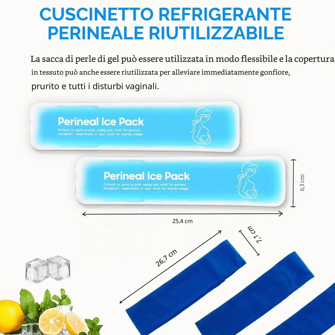 Impacchi di ghiaccio perineali riutilizzabili, emorroidi postpartum, cura del recupero del parto, 2 cuscinetti in gel + 3 maniche lavabili (blu)