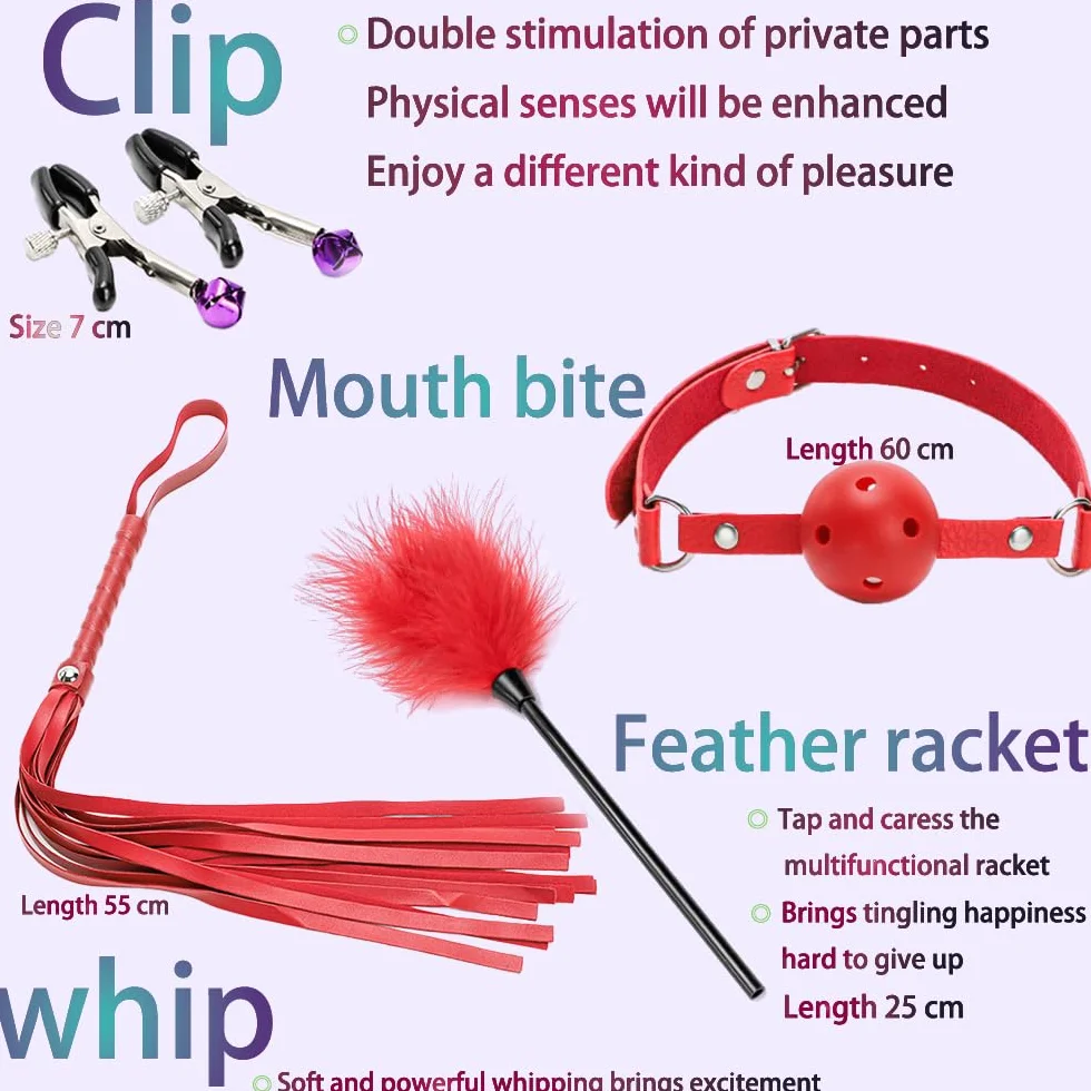 Set da gioco di ruolo per coppie, accessori regolabili, set da dieci pezzi in pelle - per la camera da letto, per aggiungere divertimento a uomini e donne - rosso e nero