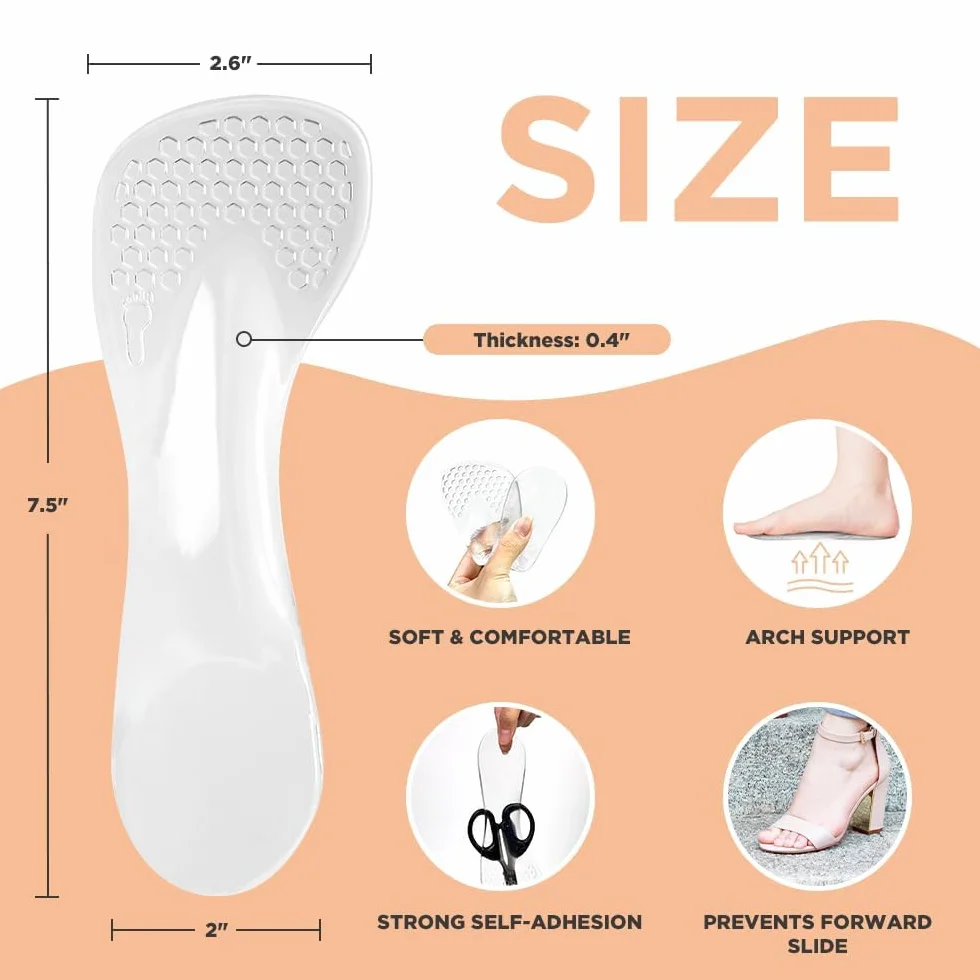 Solette in Gel per Tacchi Alti Donna, Supporto Arco, Trasparente