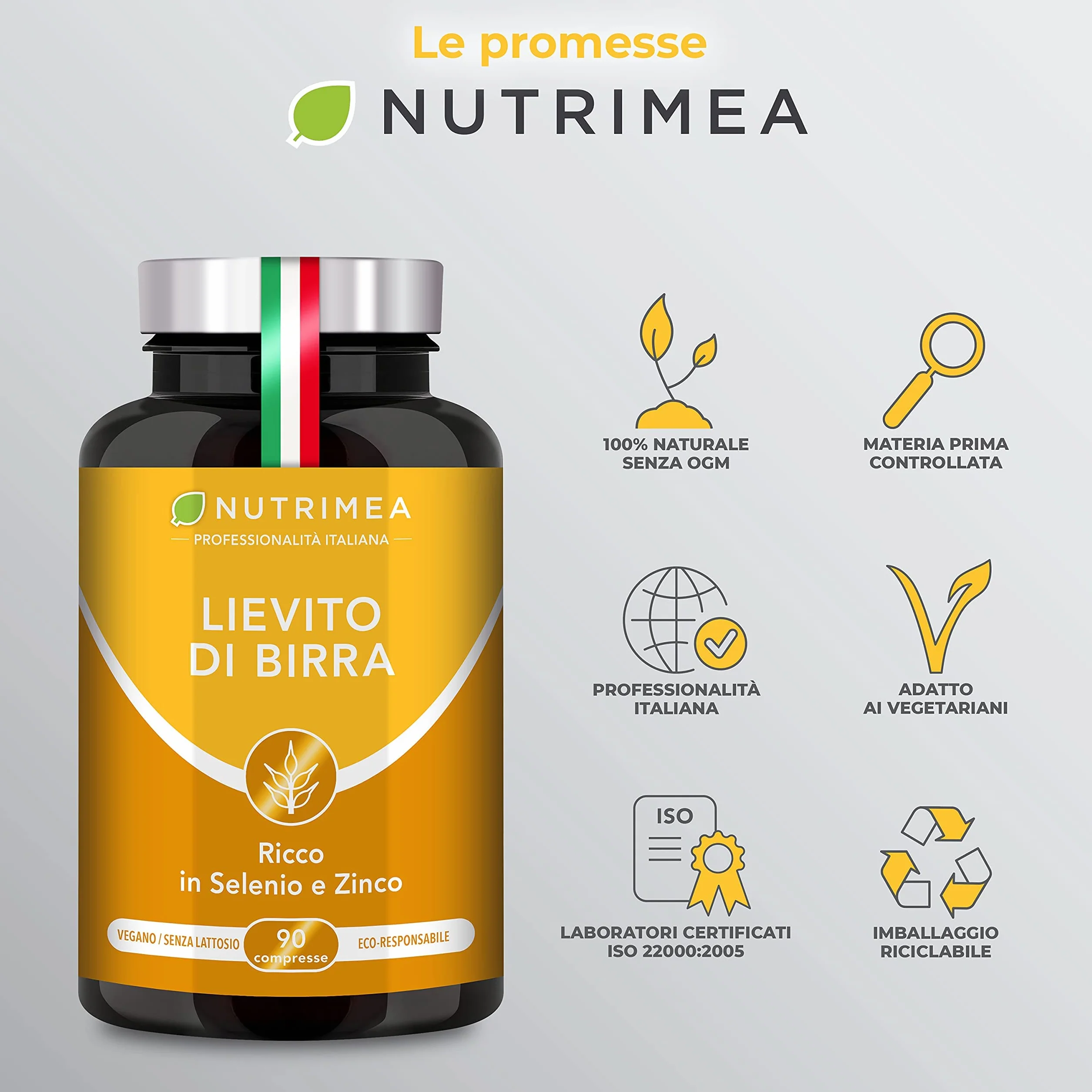 Nutrimea Lievito Di Birra 1200 Mg 90 Capsule Per Capelli Unghie Pelle Con Selenio Citrato Di Zinco