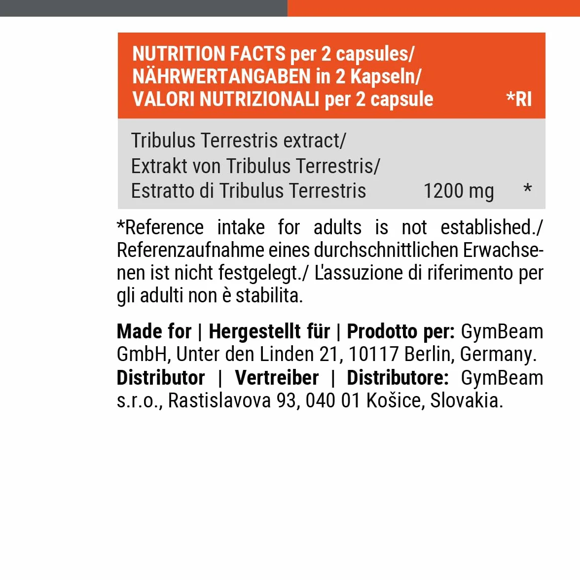 GymBeam Tribulus Terrestris Estratto Potente 1200mg 90% Saponine Steroidee 120 compresse