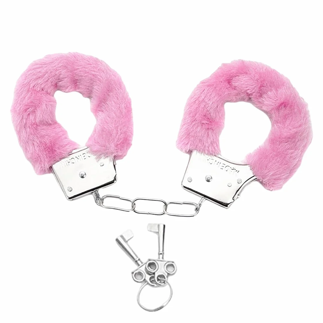 EIHI 1 paio di manette con 2 chiavi Set Accogliente Peluche Party Game Props Regalo per Le Coppie manette di peluche rosa