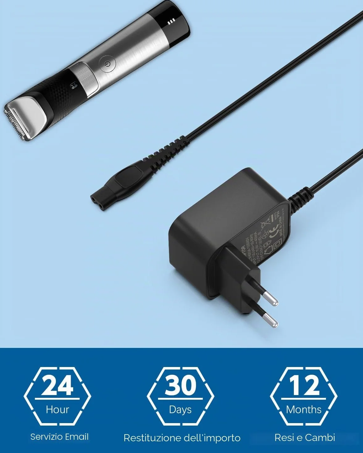 Alimentatore 15V HQ8505 Compatibile con Philips Norelco 3000 5000 7000 9000 HQ BT MG BG PT Serie QP6505 QP6551 QP6510 QP6520 QP6530 QP6550