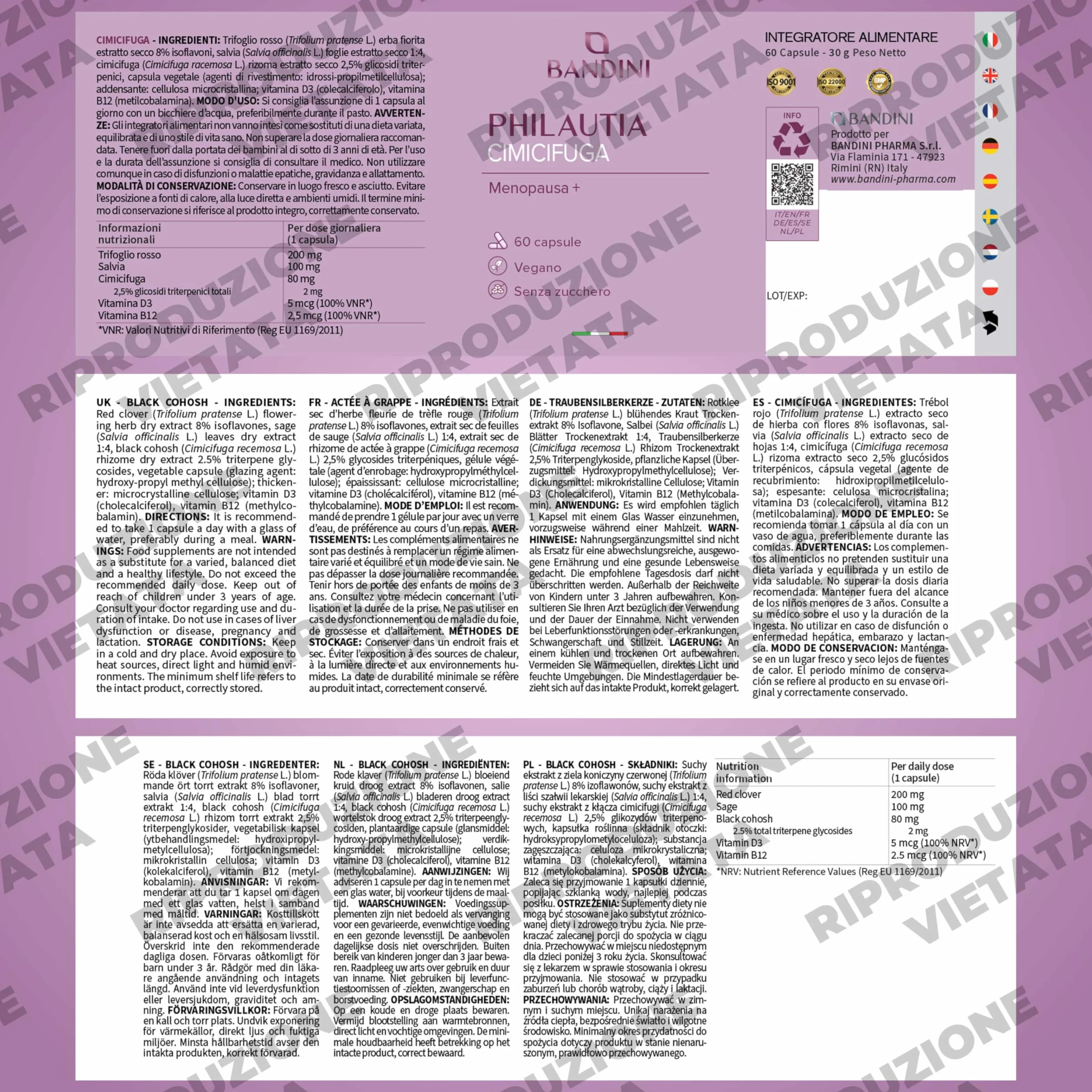 Bandini Complesso Naturale Cimicifuga Trifoglio Rosso Salvia 60 Capsule 200mg Trifoglio 100mg Salvia 80mg Cimicifuga