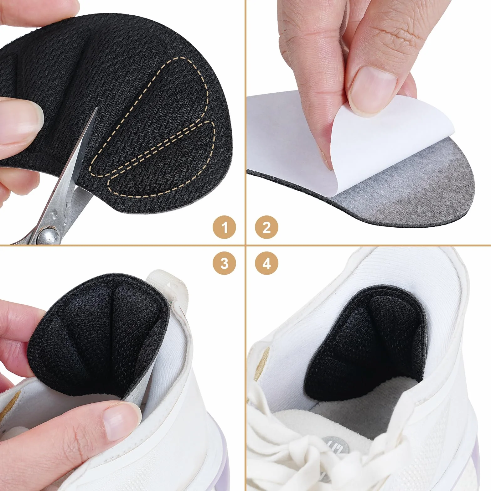 3 PAIA cuscinetti salva tallone per scarpe, proteggi tallone autoadesivo e antiscivolo, solette, inserti morbidi per prevenzione sfregamenti e un confort ottimale (nero)