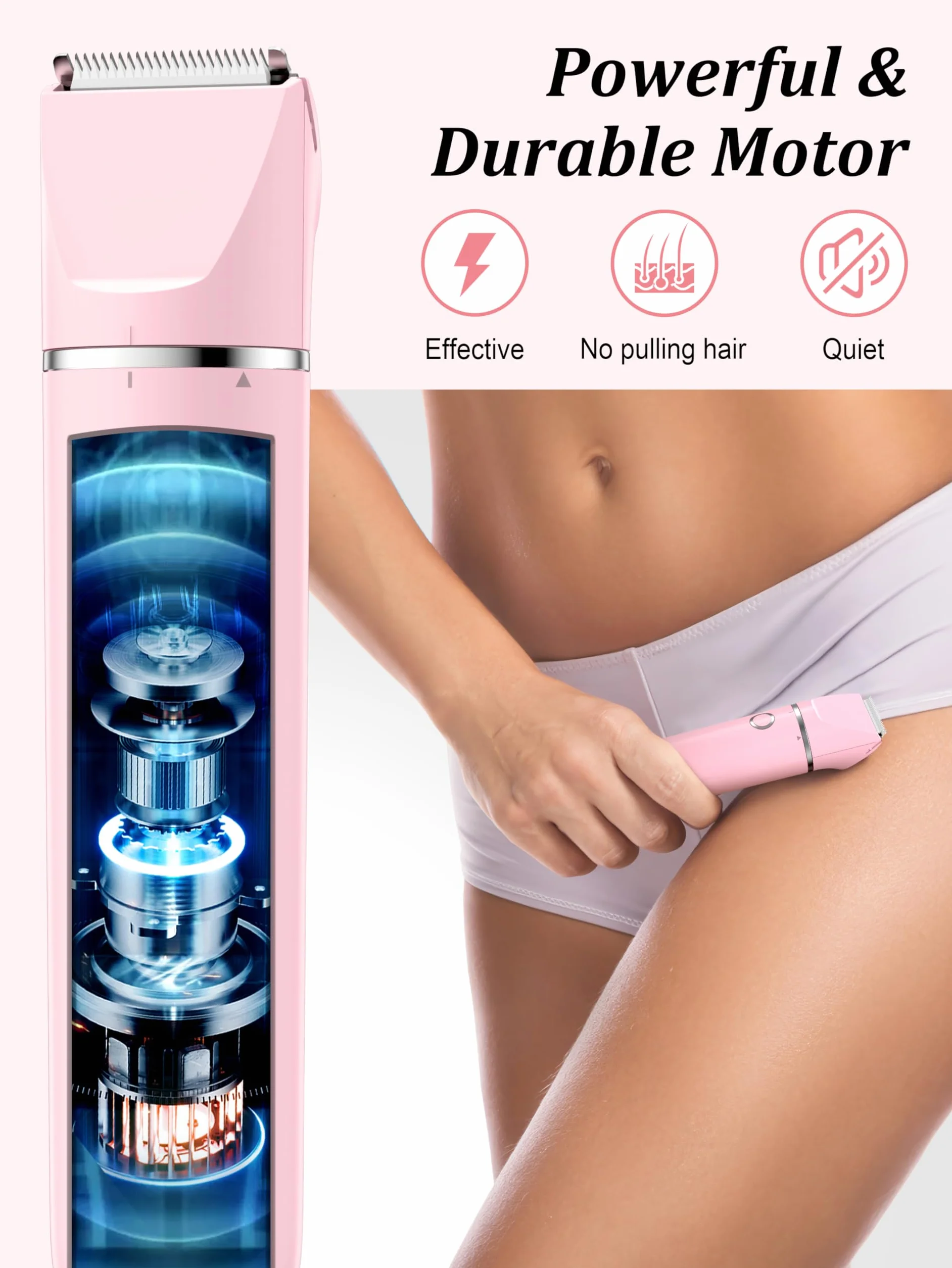 Cayzor Rasoio per bikini da donna 2 in 1 impermeabile senza fili rimozione peli (Rosa)