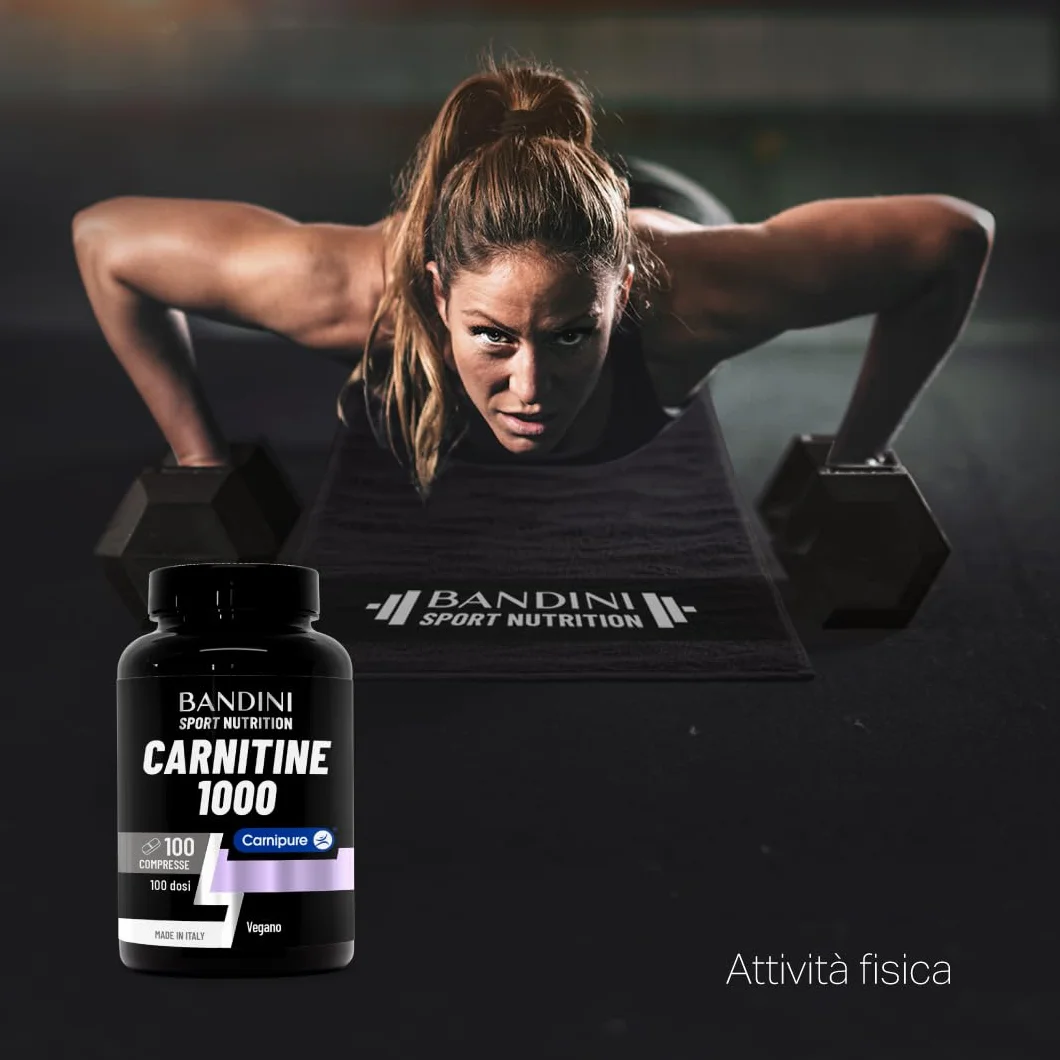 Bandini® L CARNITINA 1000 | 100 Compresse con Carnipure® (100 dosi, 100 giorni) | Integratore con L-Carnitina Tartrato Vegan | Carnitine Pura per Atleti e Sportivi - Energia, Resistenza e Recupero