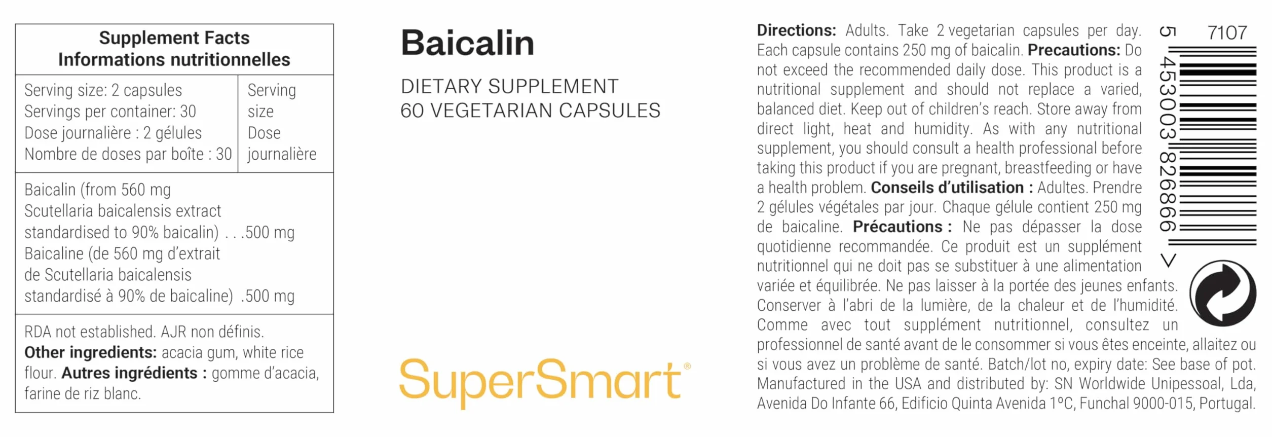 Supersmart Baicalin 500 mg integratore fegato disintossicante vegano