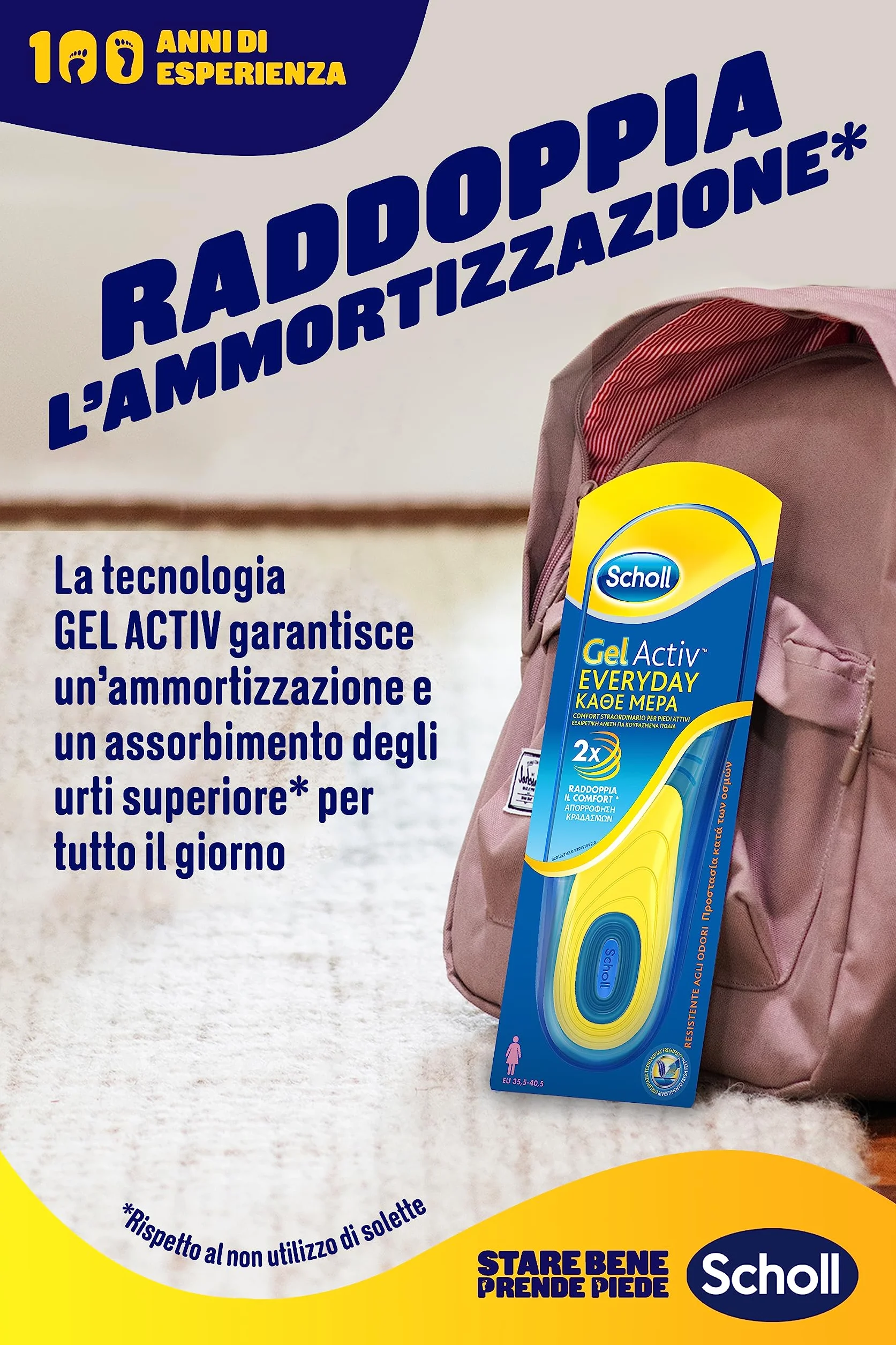 Scholl Solette Gel Activ Everyday Antiodore Donna Ammortizzazione Assorbimento Urti 35-40.5 1 Paio