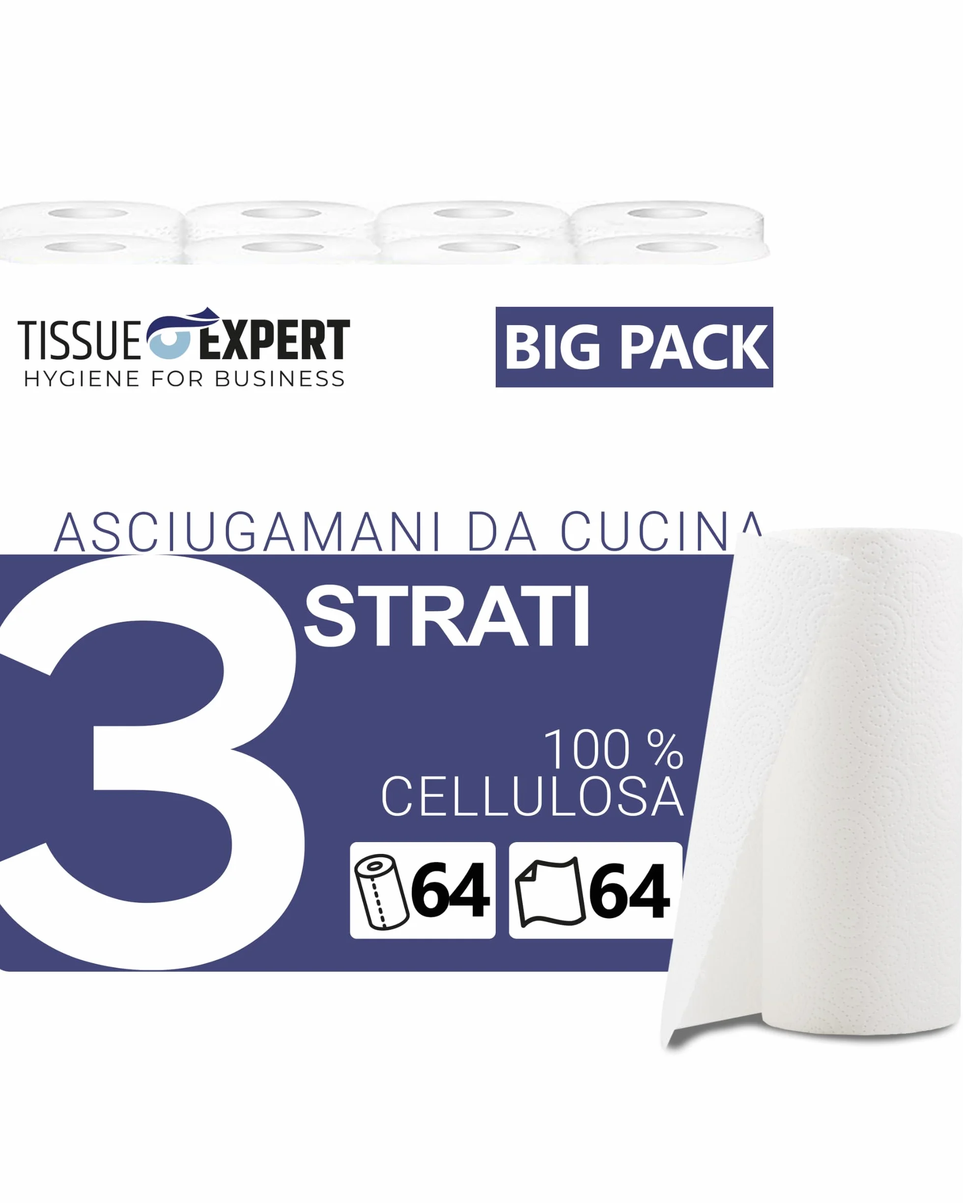 Asciugamani da cucina 64 rotoli 3 strati cellulosa assorbenti carta da cucina