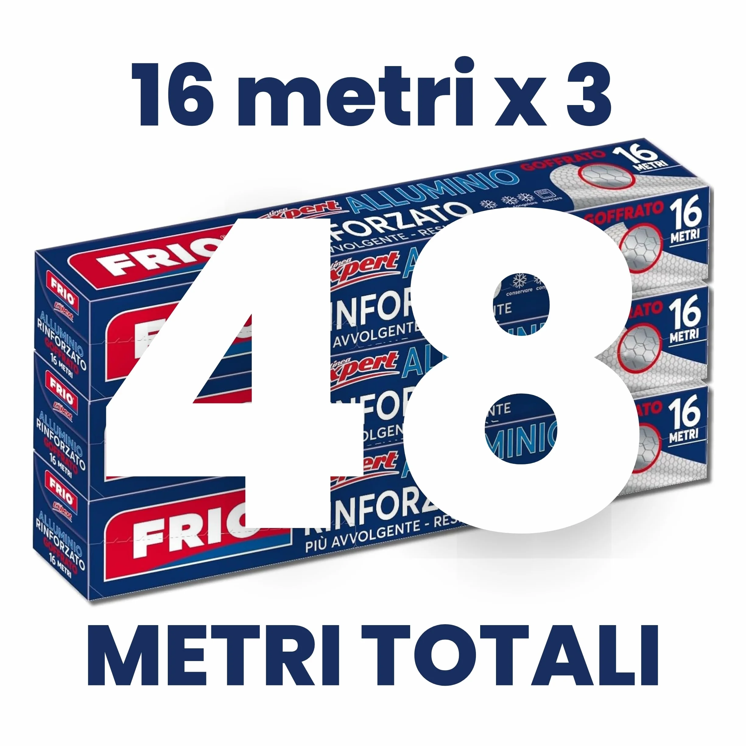 FRIO Set 3 Rotoli Alluminio Alimenti Goffrato 16 Metri Rinforzato Totale 48 Metri per Cucina Professionale