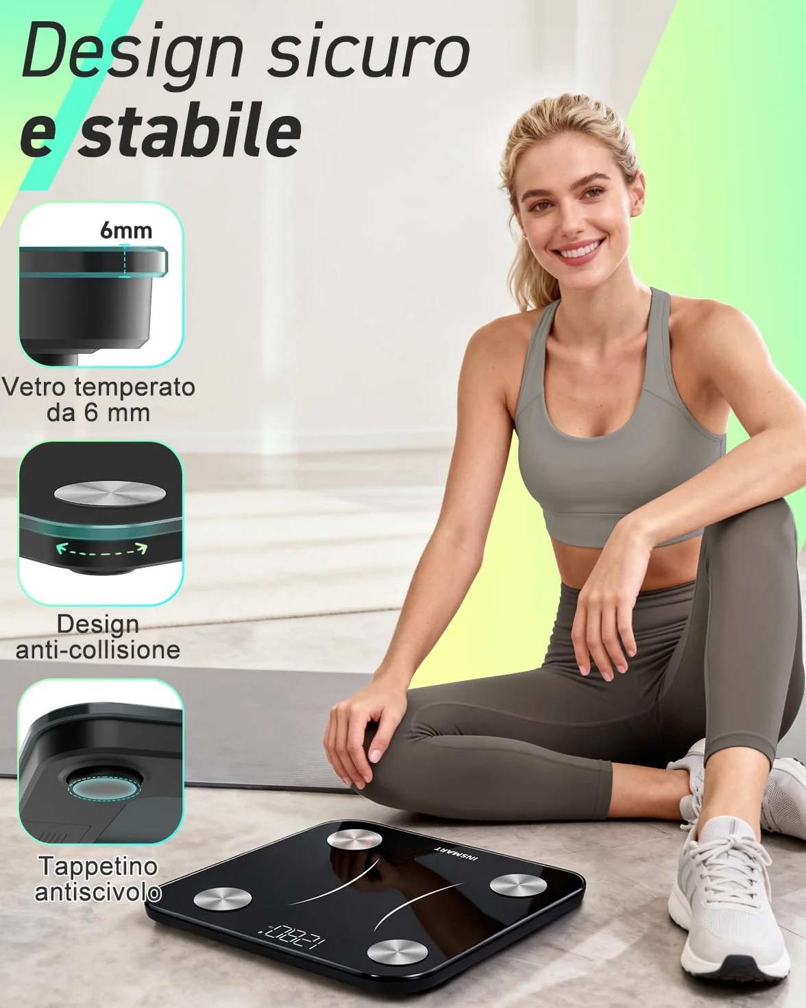 INSMART Bilancia Pesapersone Digitale Professionale Bluetooth 180KG 16 Indici