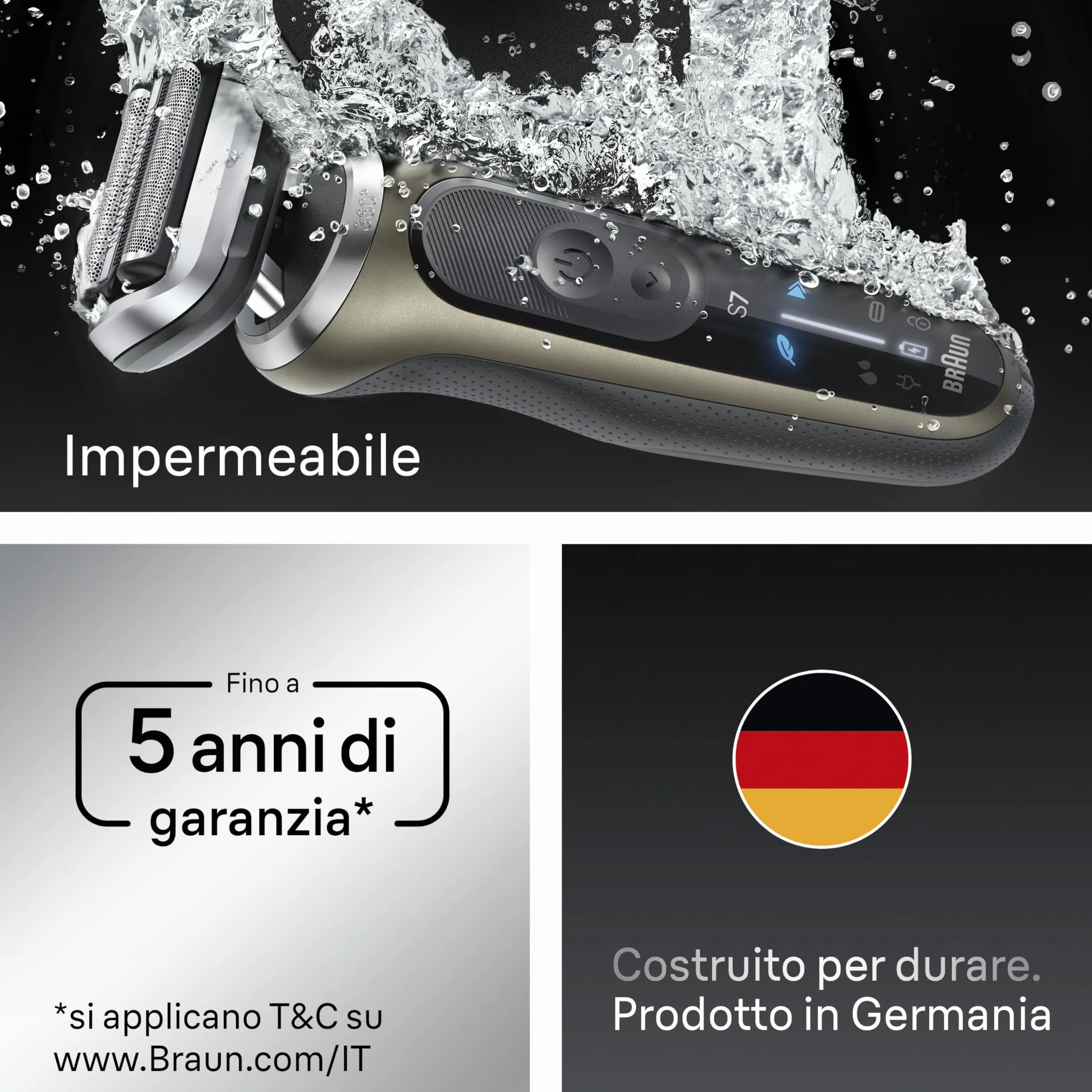 Braun Serie 7 Rasoio Elettrico Barba Wet&Dry 60 Min Smartcare 4in1 Impermeabile 72-C7200cc