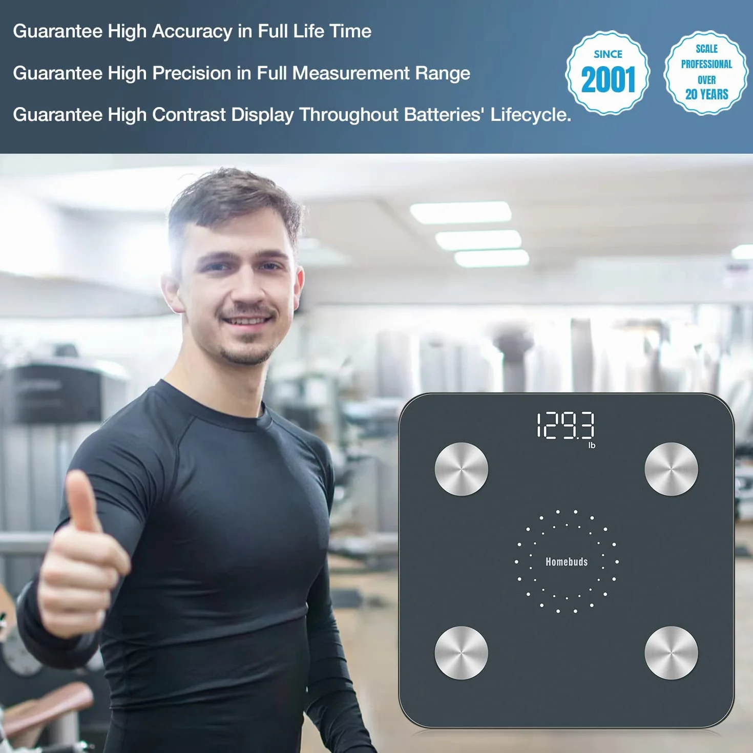 Homebuds Bilancia Pesapersone, Alta Precisione Assicurato Dalla Fabbrica Professionale di Bilancia Pesapersone Digitale dal 2001, App Sync 13 Composizione Corporea, 182kg, LED, Blu