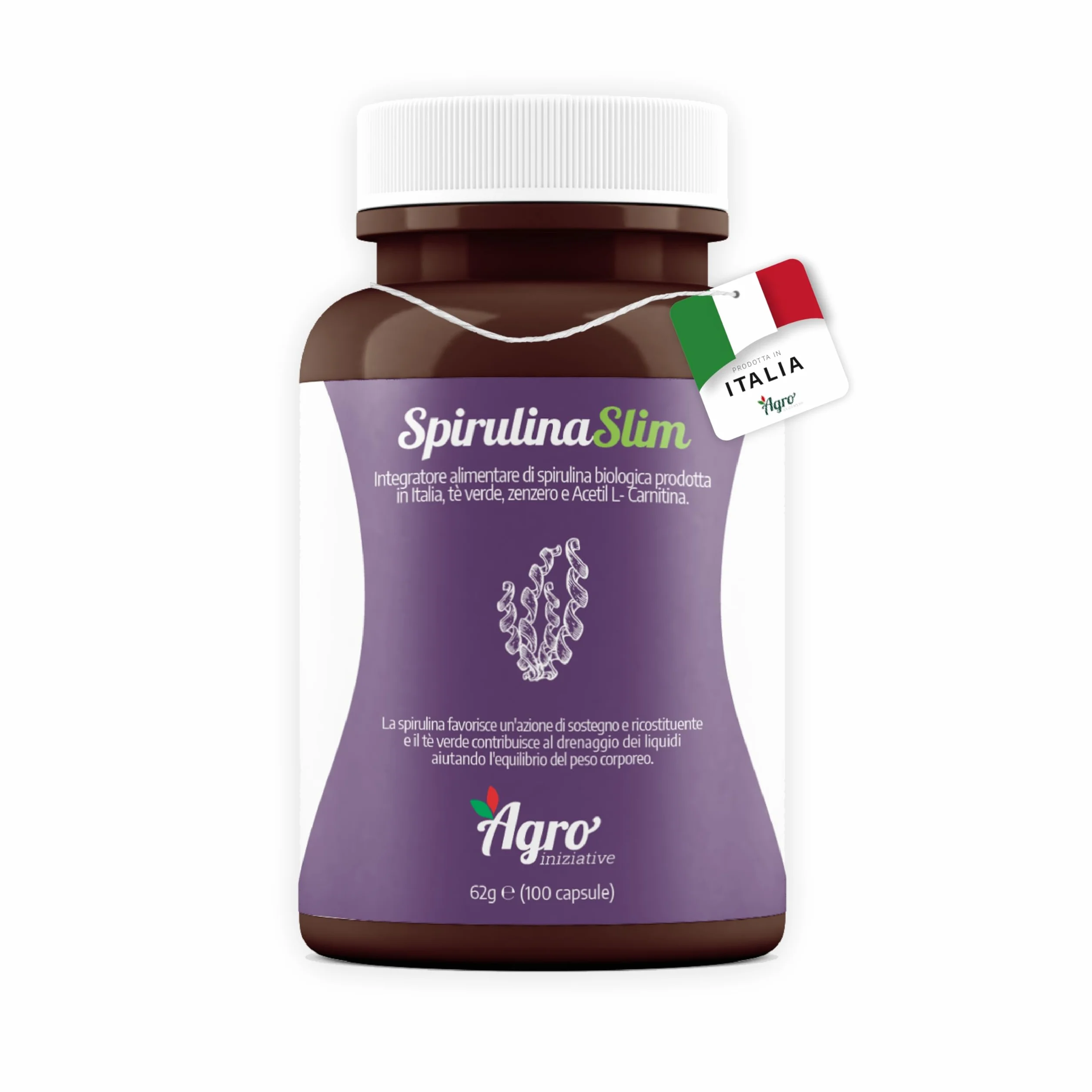 Spirulina Slim 100 Cps Alga Spirulina Biologica Drenante Detox Senza Iodio E Caffeina Con Zenzero Acetil L-Carnitina E Greenselect