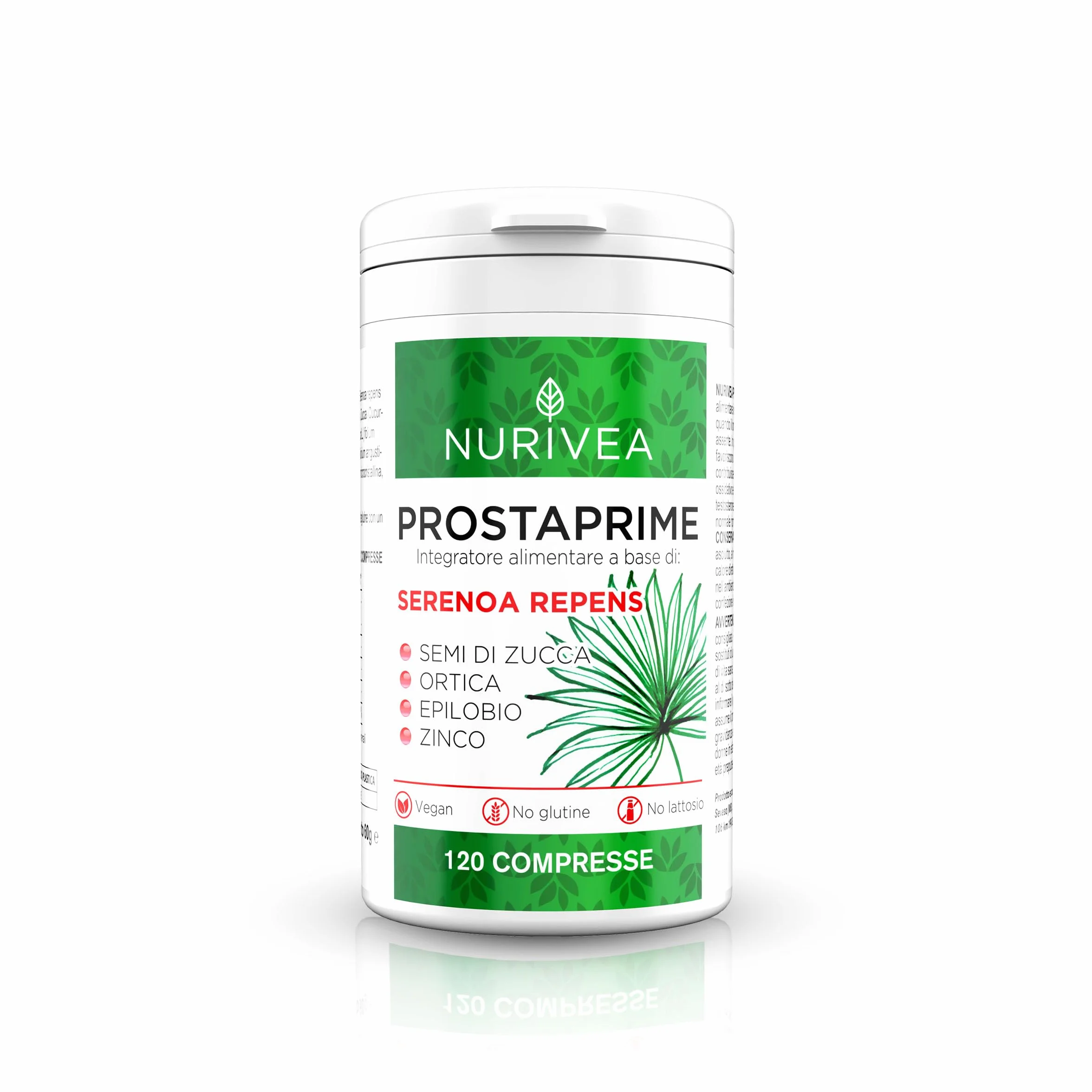 NURIVEA Serenoa Repens Saw Palmetto 360 Mg Integratore Prostata Zinco Ortica Epilobio Semi di Zucca 120 Compresse