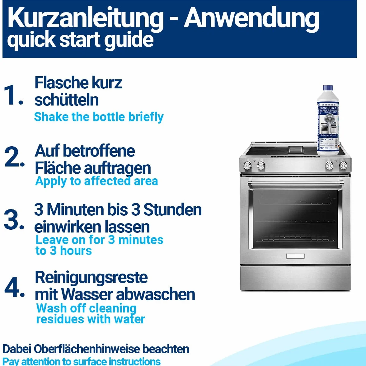 Detergente per forno extra forte 1000ml gel pasta con pennello autopulente 2x500ml