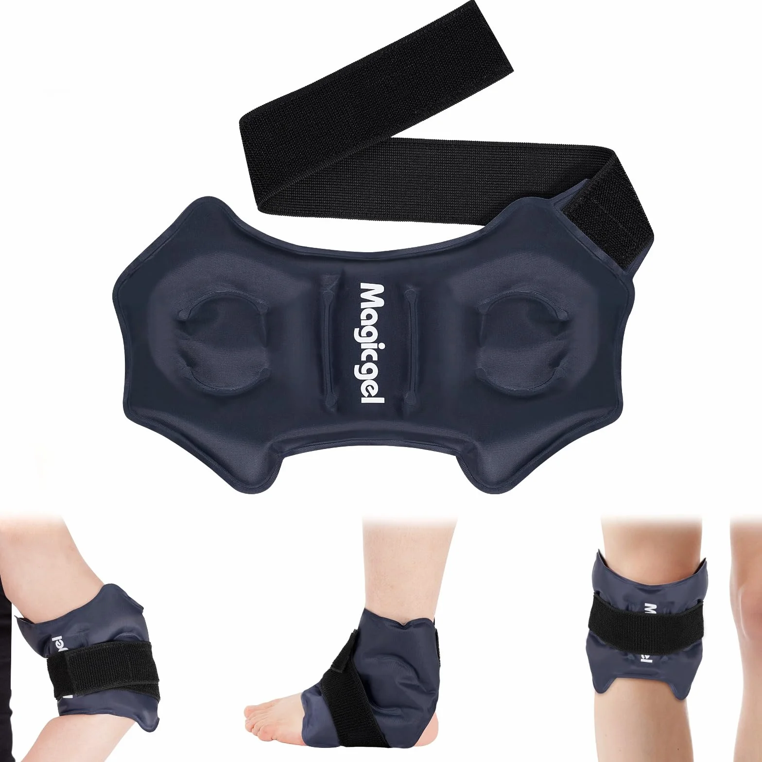 Magic Gel Cavigliera Ghiaccio per Gonfiore e Distorsioni, Impacco Gel Riutilizzabile Caldo/Freddo per Infortuni alla Caviglia e Tendinite d’Achille, Fascia Regolabile per Ginocchio, Gomito e Polso