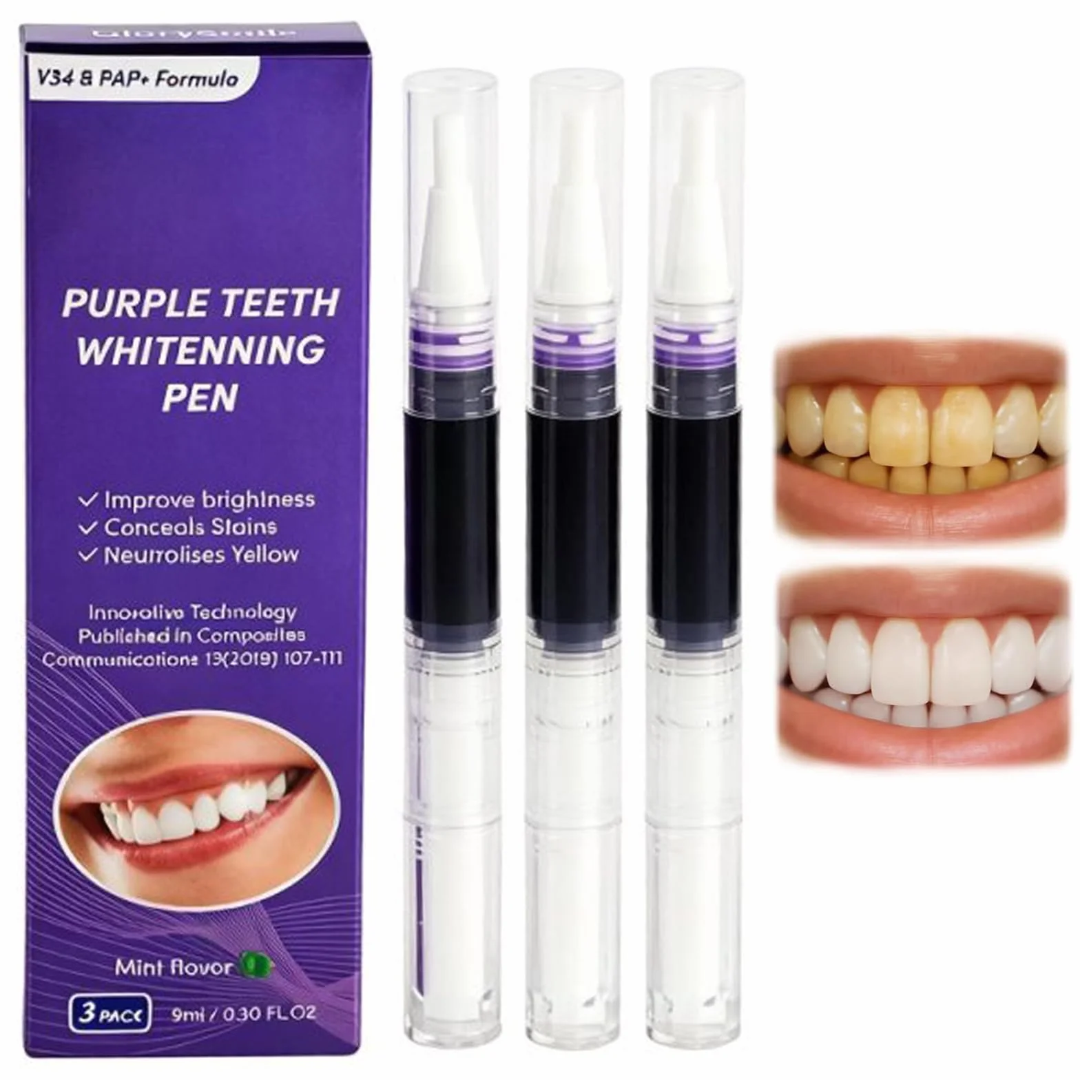 Penna Sbiancante Denti 3 Pezzi, Gel Sbiancante per Macchie di Caffè e Tè