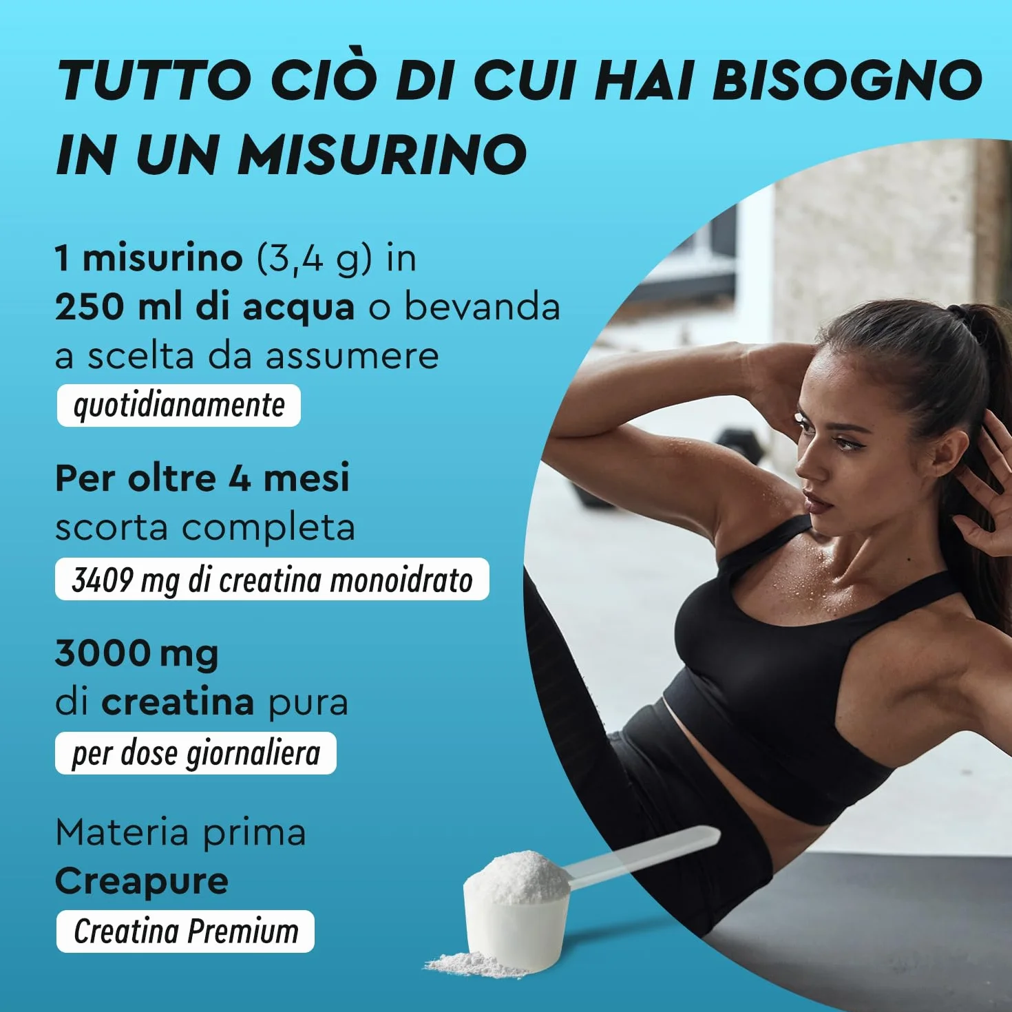 Creatina Monoidrata in Polvere 500 g Creapure, Supporto per Sport e Atleti