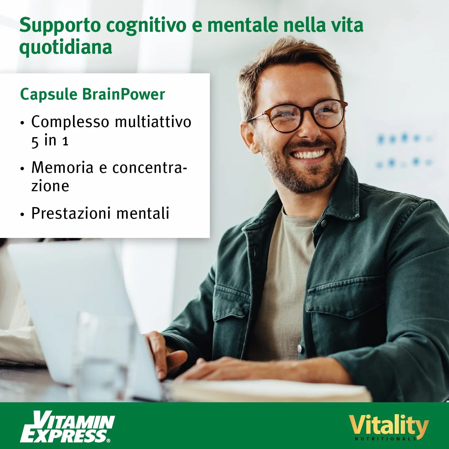 Brain Power, Ginkgo Biloba, Brahmi, Vitamina B6. Contribuisce a migliorare memoria, concentrazione, stress e l'affaticamento mentale. Vitality Nutritionals di VitaminExpress