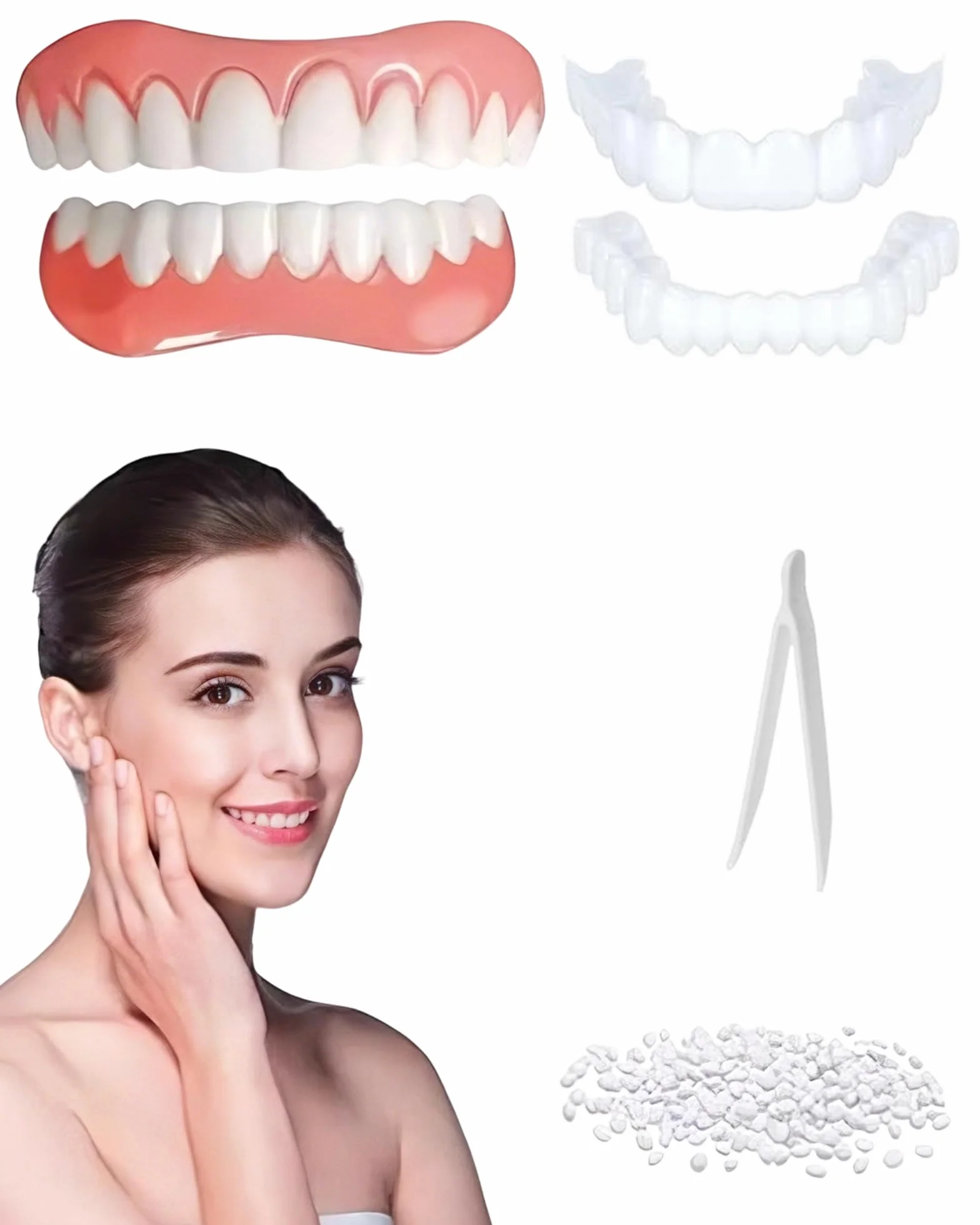 2 Paia Protesi Dentale Universale Faccette Dentali Sorriso Cosmetico Denti Finti Autoadesivi Dentiera Finta Naturale Provvisoria