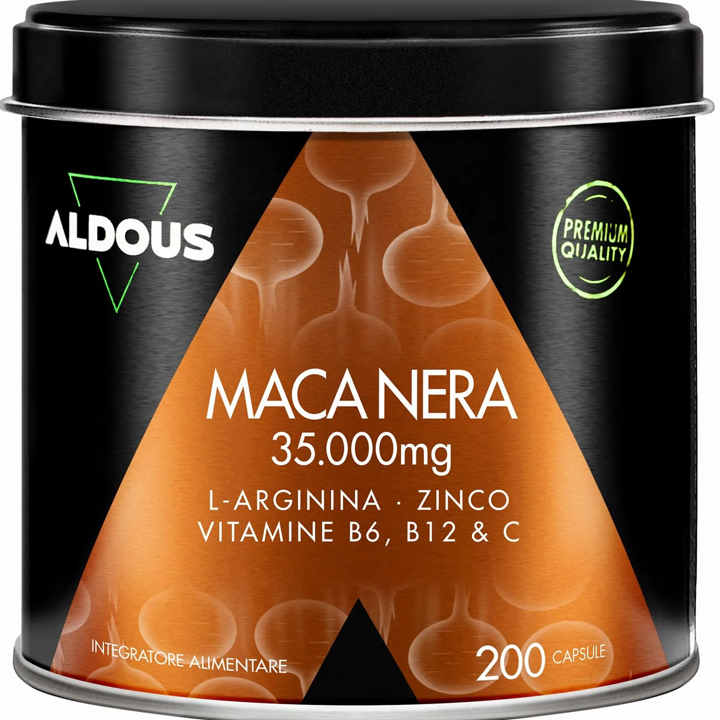 Maca Peruviana Nera Complex 35.000 mg - Estratto Alta Qualità 20:1-200 Capsule Maca Nera - Energia, Vitalità - Arginina, Zinco, Vitamine B6, B12, C - Vegan - ALDOUS