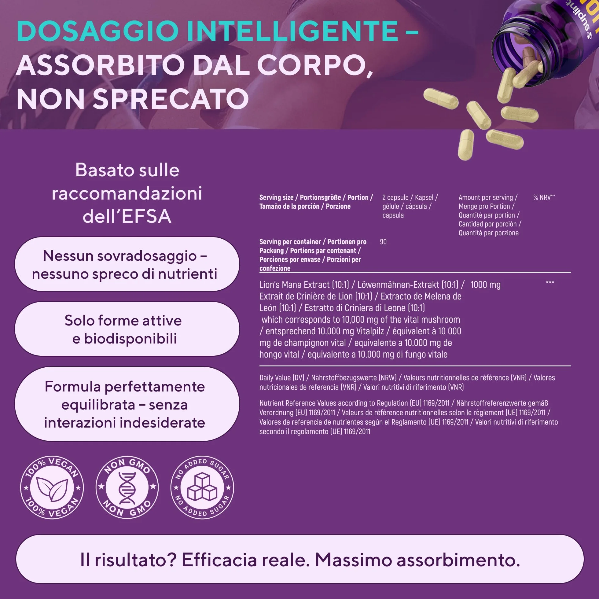 Lions Mane Mushroom Capsule 10.000 mg – Estratto Altamente Concentrato di Hericium Erinaceus 10:1 – Testato in Laboratorio con Certificazione – Integratore Lions Mane – 180 Capsule Vegane