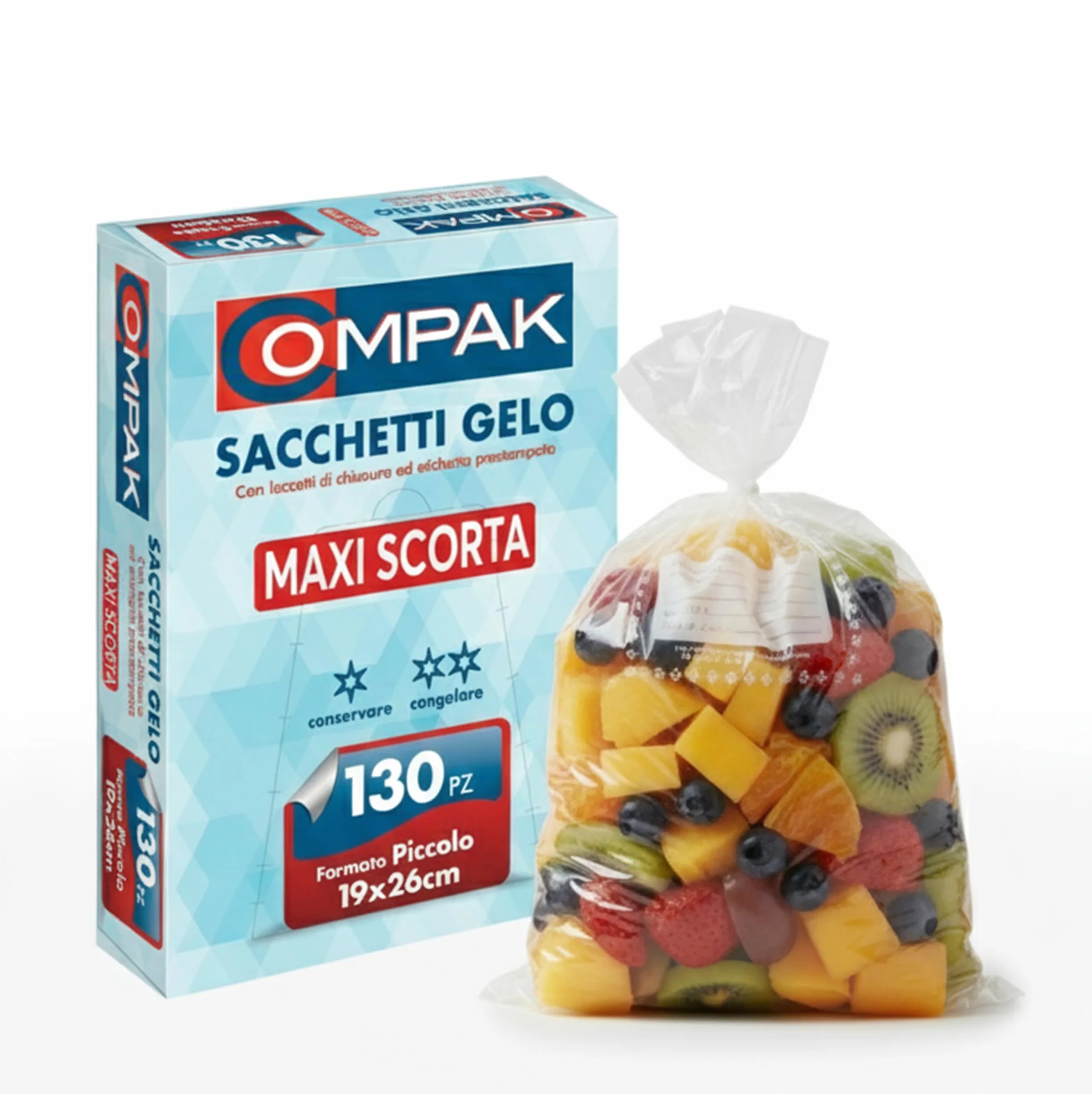 FRIO 130 Sacchetti Gelo Misura Piccola 19x26 cm | Confezione Risparmio per Alimenti, Freezer e Cucina | Buste Congelatore con Laccetti ed Etichetta | Antistrappo e Resistenti, Maxi Scorta
