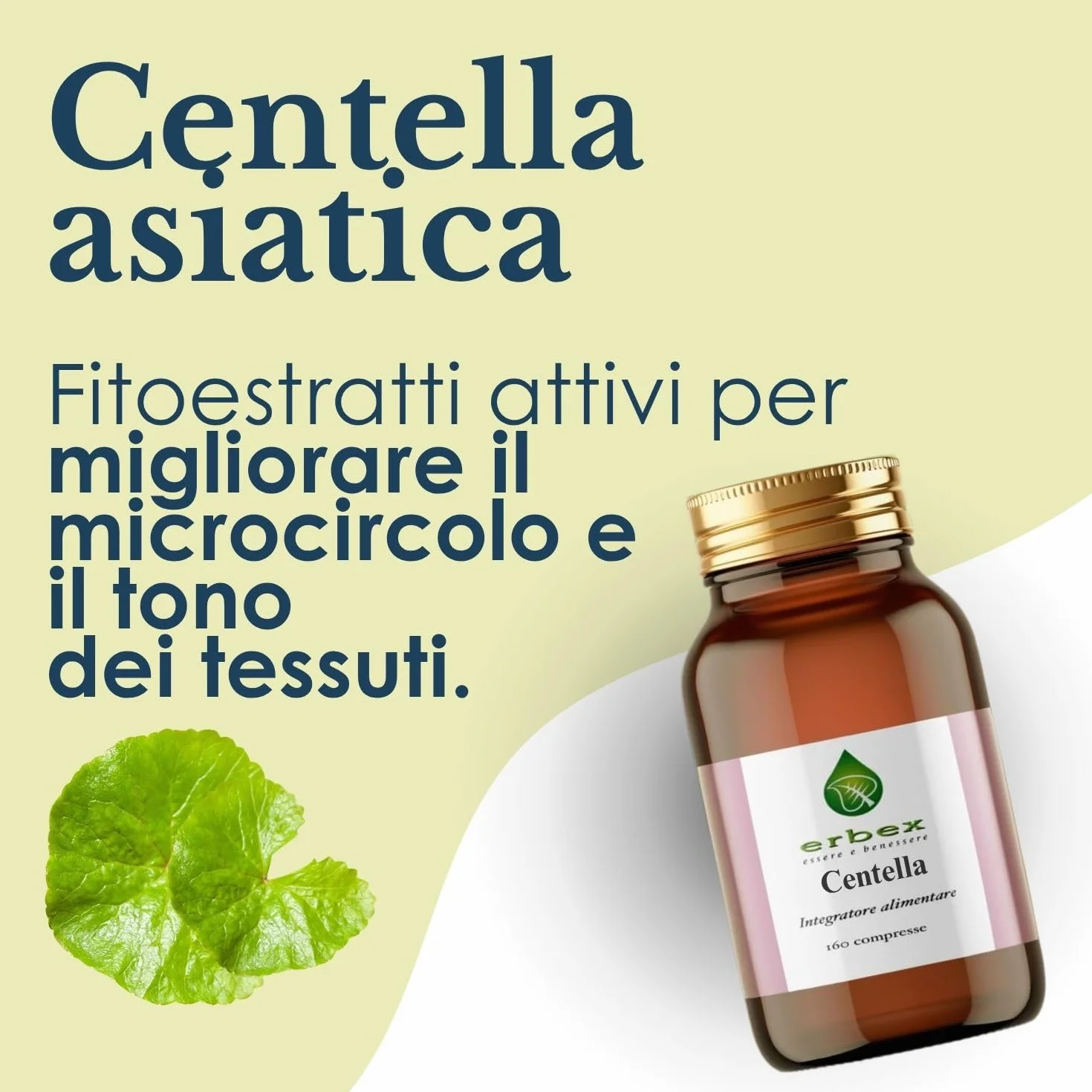 ERBEX Centella Asiatica 160 Compresse 984 mg Integratore Alimentare Microcircolo Cellulite
