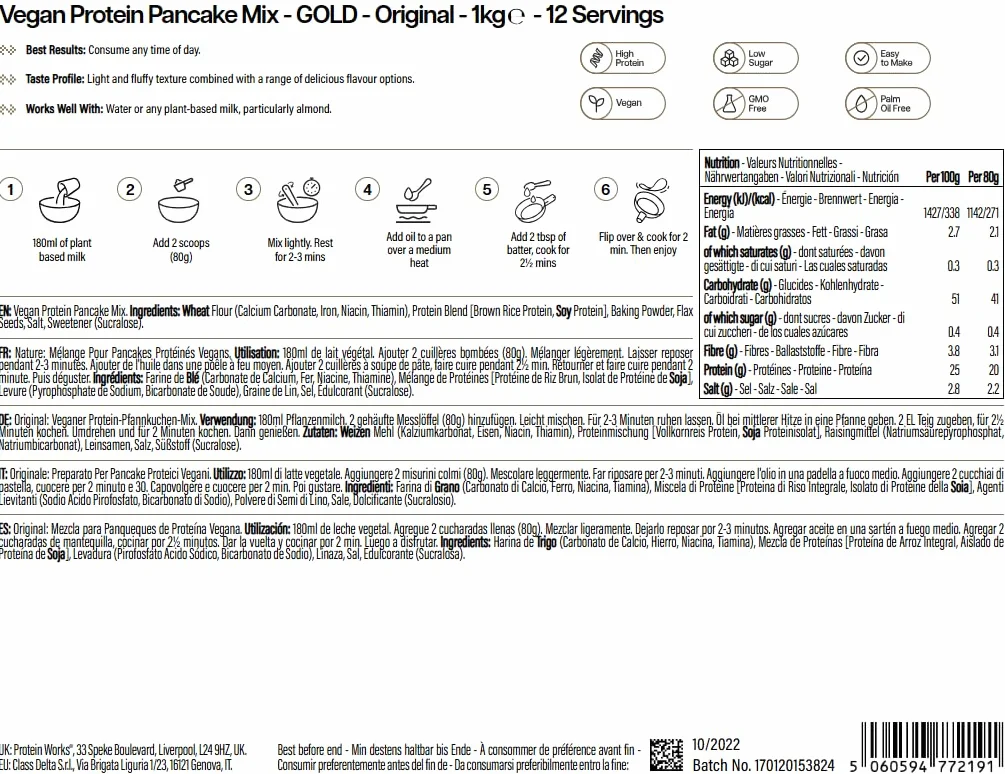 Protein Works Preparato Per Pancake Vegani 1kg Alto Contenuto Proteico Basso Zucchero