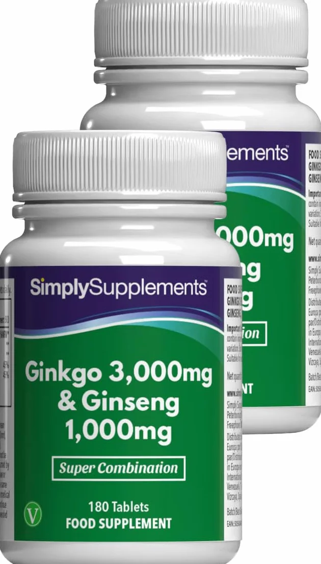 Ginkgo Biloba 3.000mg & Ginseng Coreano 1.000mg – Integratore Naturale ad Alta Potenza – 360 Compresse Vegane – Scorta per 4 Mesi – SimplySupplements
