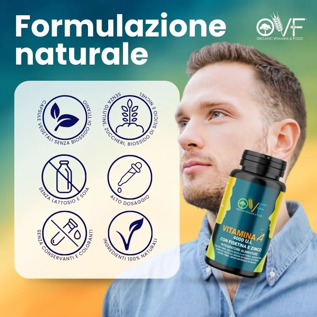 OVF Vitamina A Pura con Fisetina e Zinco - 60 Capsule con 4000 U.I. per dose giornaliera - Supporto alla Vista e al Sistema Immunitario - Vitamina A da Retinolo