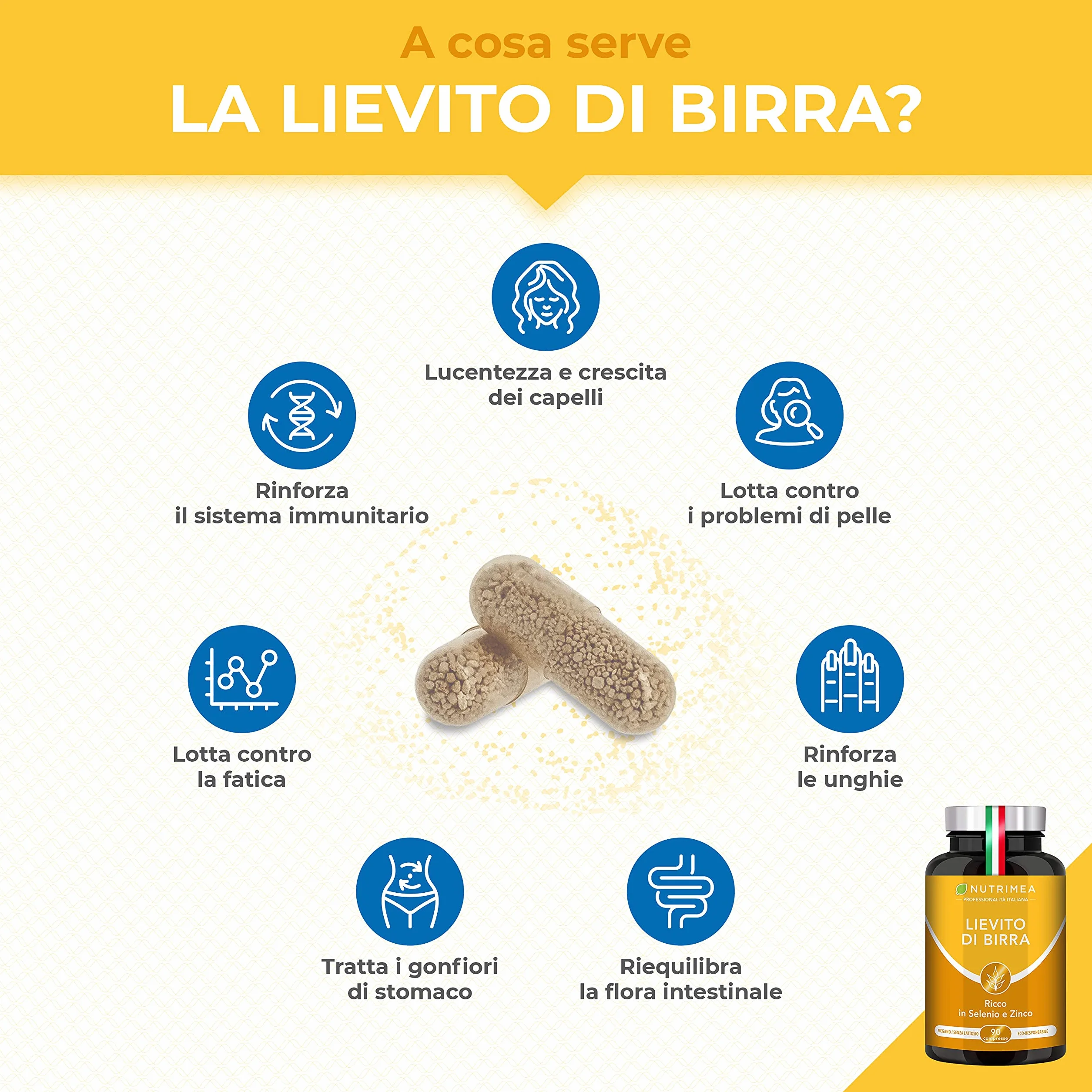 Nutrimea Lievito Di Birra 1200 Mg 90 Capsule Per Capelli Unghie Pelle Con Selenio Citrato Di Zinco