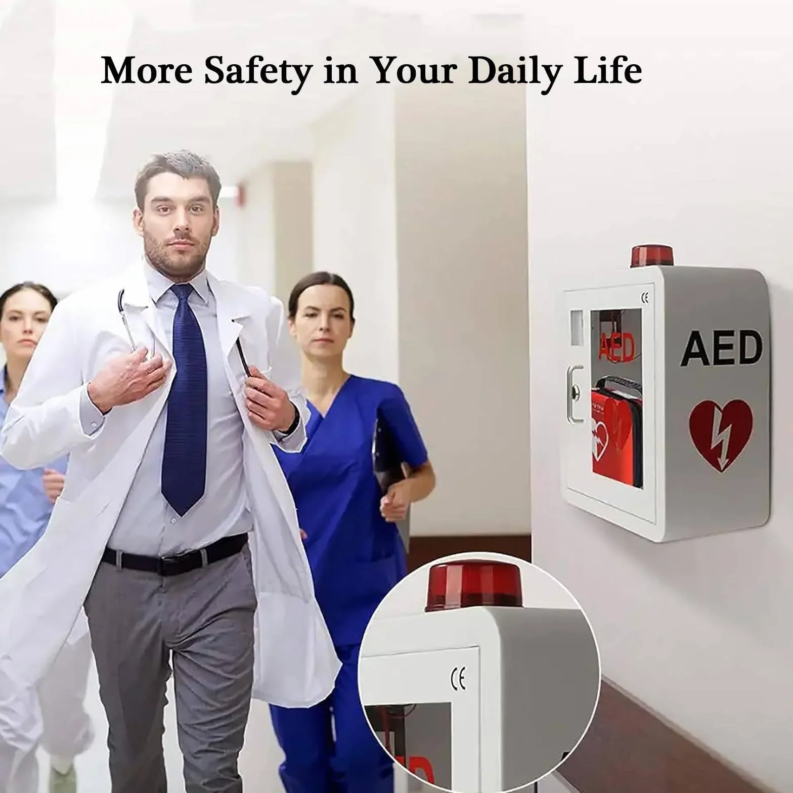 Armadietto a Parete per Defibrillatore DAE, Armadietto di Stoccaggio in Acciaio con Allarme e Luce, Emergenza