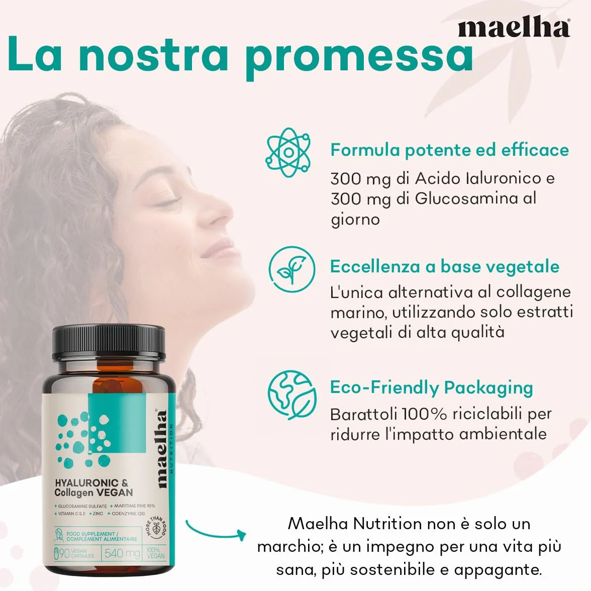 Acido Ialuronico e Collagene VEGANO Integratore 90 Capsule con Vitamina C E Zinco Coenzima Q10 Pino Marittimo