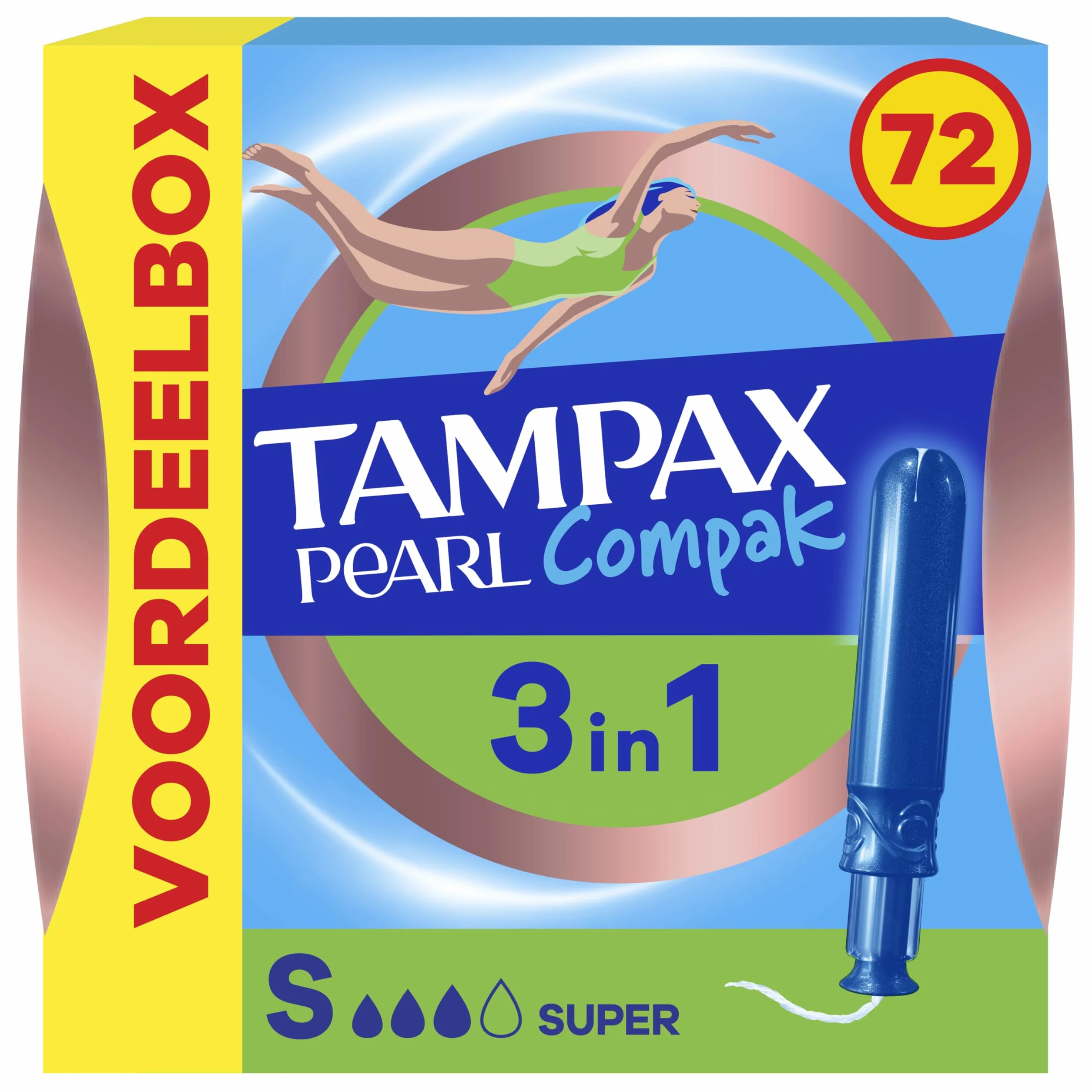 Tampax Compak Pearl tamponi con applicatore Super formato Eco 72 tasche singole flusso medio abbondanti tecnologia MotionFit