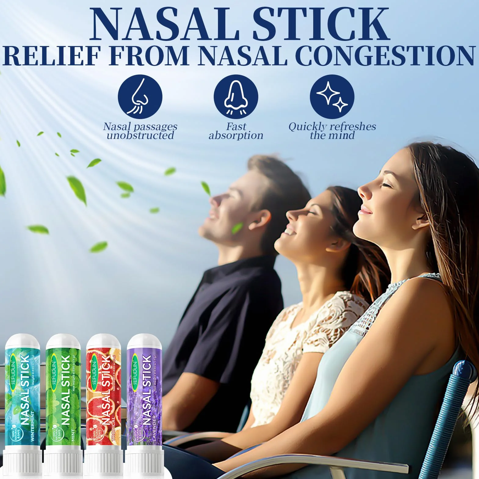 Bastone Nasale Agli Oli Essenziali 4 Pack, Inalatore Nasale Aromaterapia Menta, Sollievo Naso Chiuso