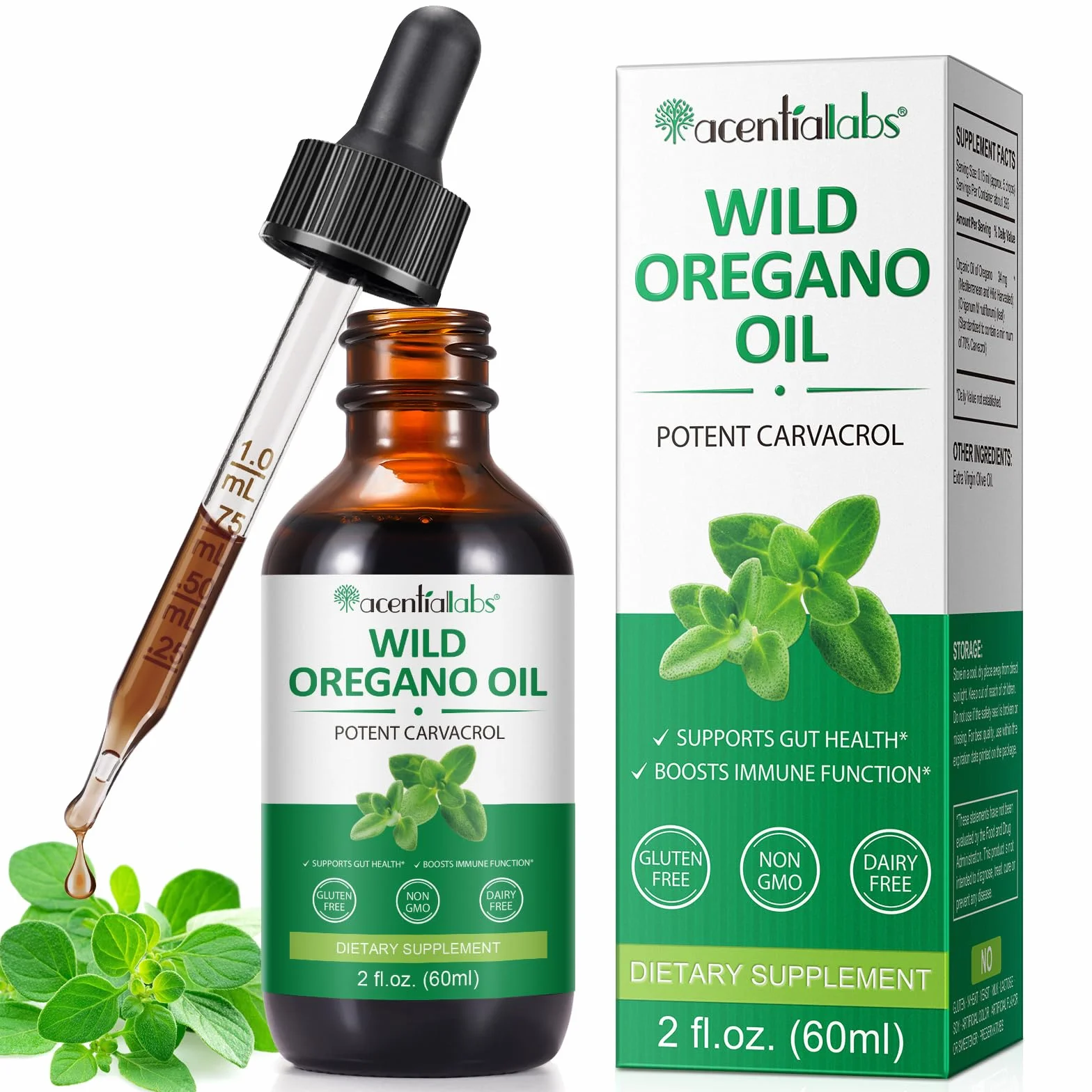Olio di Origano 60ml Bio Olio Essenziale con Olio d'Oliva per Supporto Immunitario
