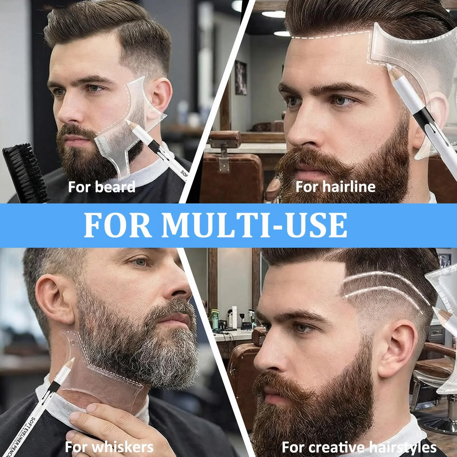 Matita Bianco Barber per Disegnare Contorno Capelli e Modellare Barba con Temperamatite e Spazzola