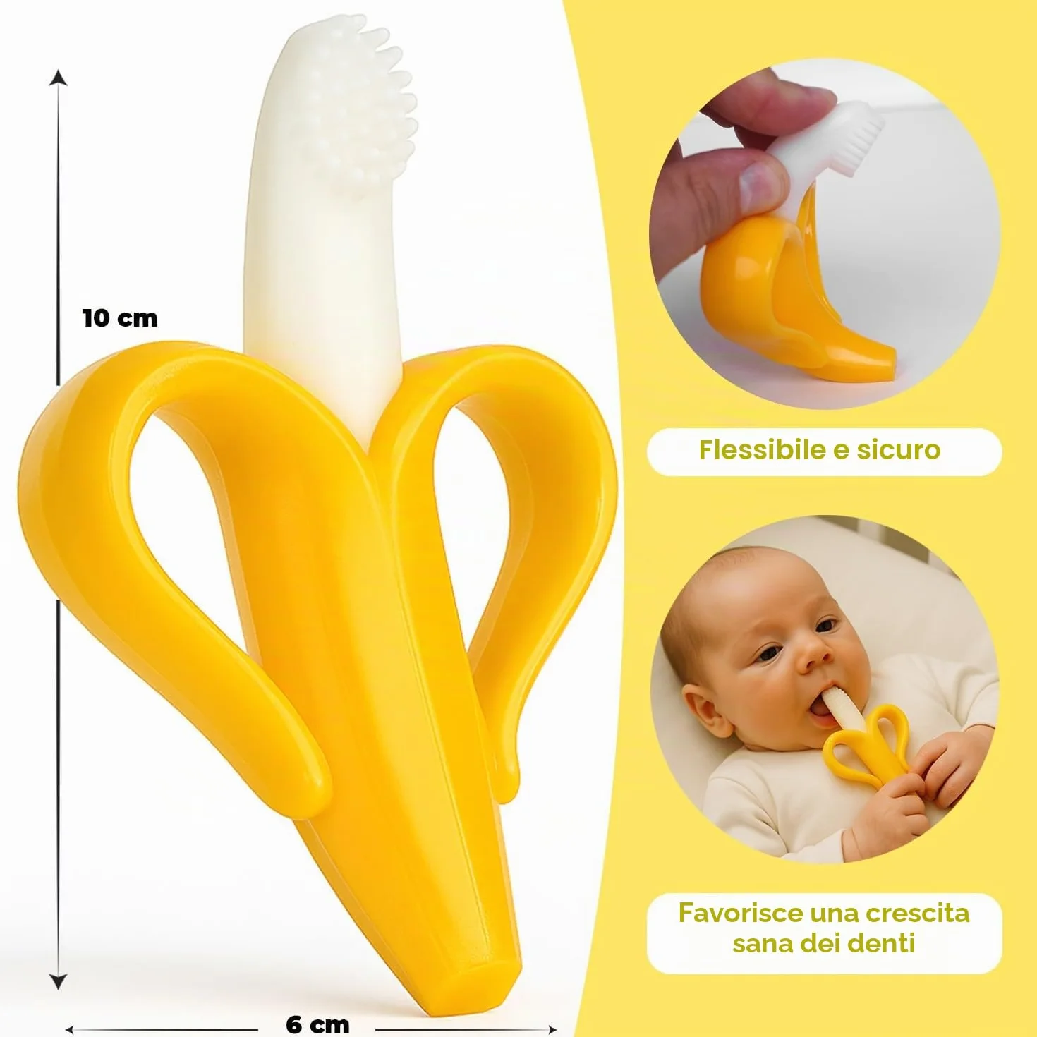Spazzolino da denti e massaggiagengive per bambino a forma di banana – 2 in 1 invenzione per pulire i denti e proteggerli