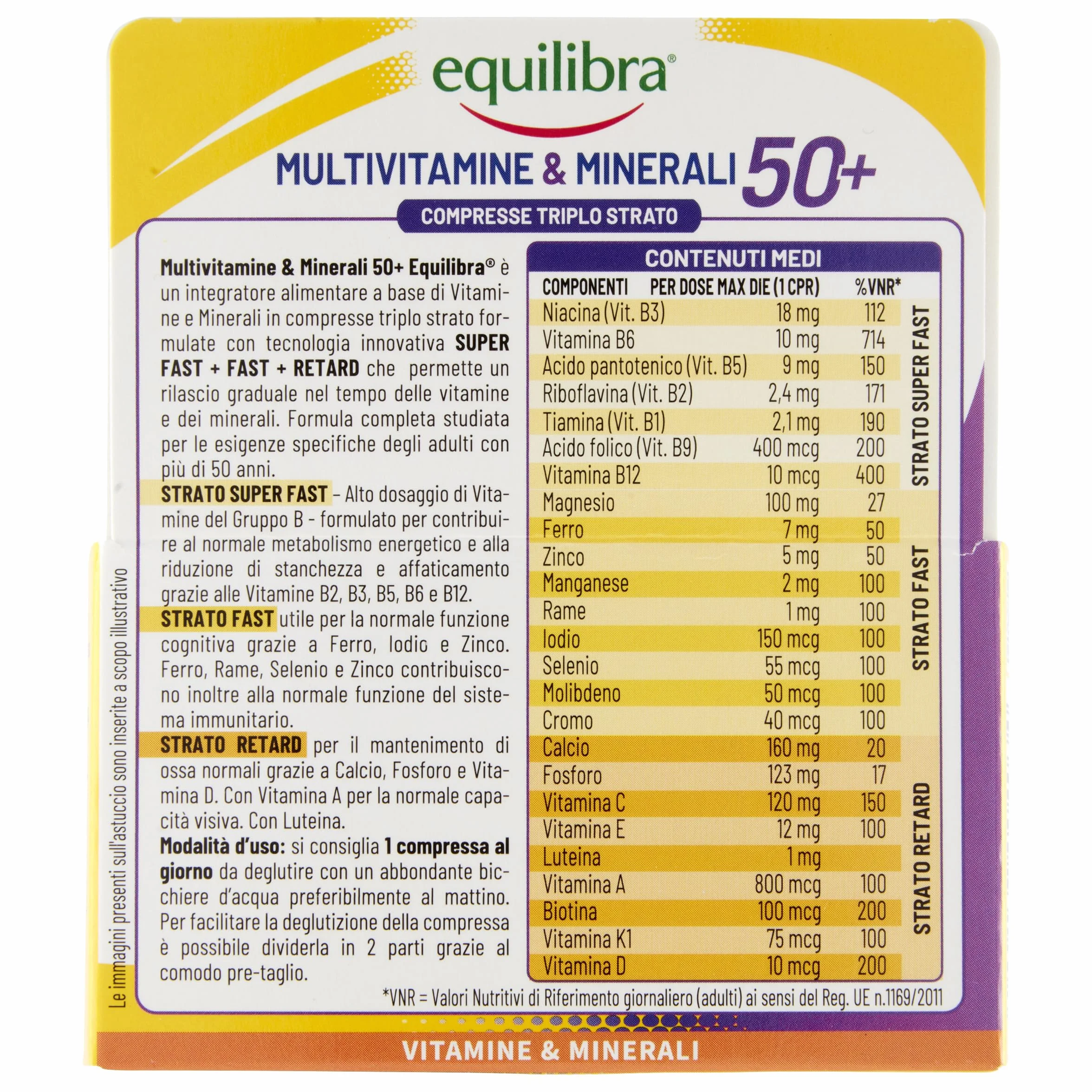 Equilibra Multivitamine e Minerali 50+ Rilascio Prolungato 30 Compresse Triplo Strato