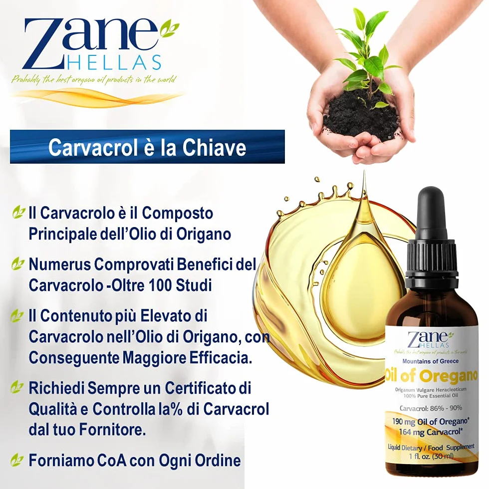 Olio di Origano Puro 86% Carvacrolo 30ml Zane Hellas