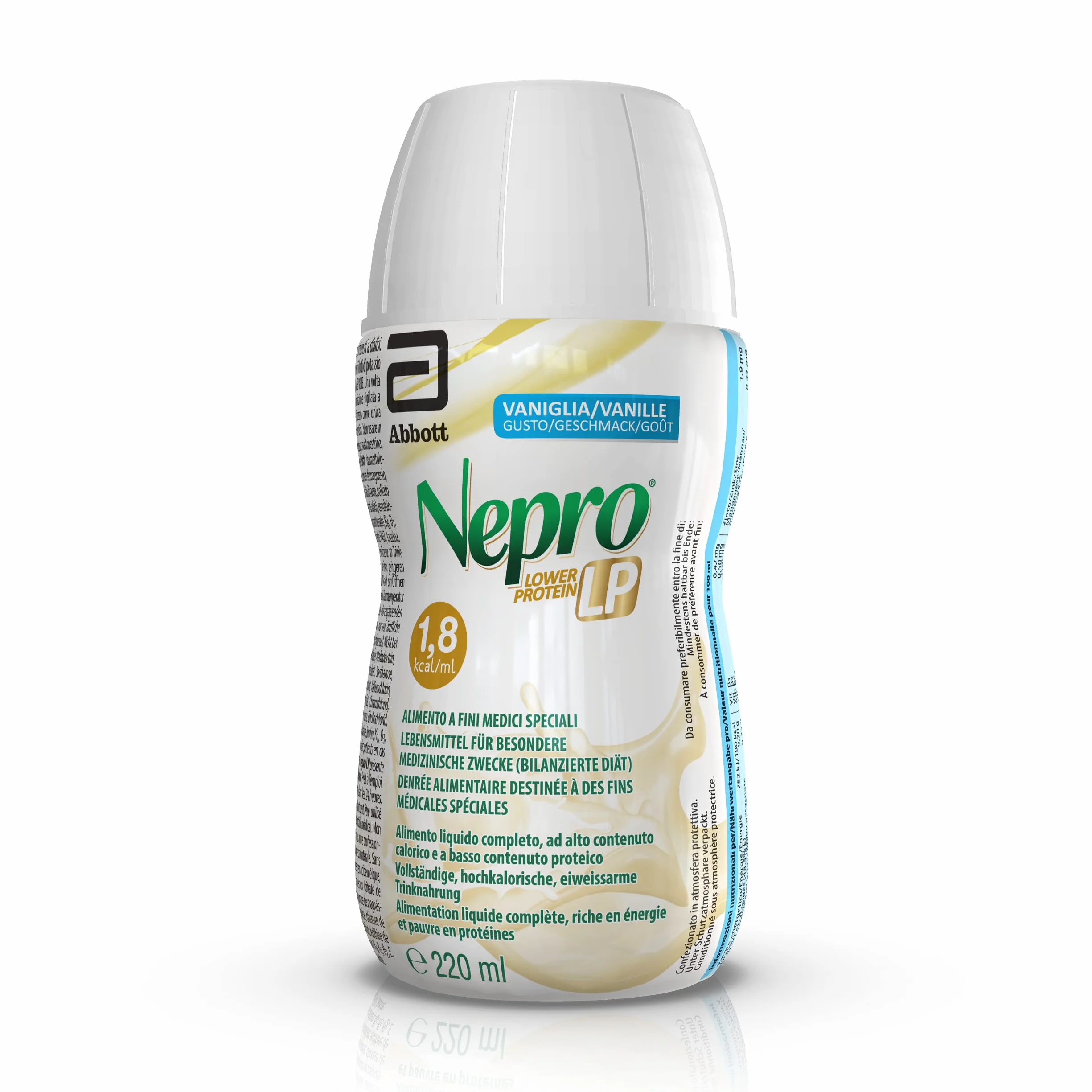 Abbott Nutrition Abbott Nepro LP Alimento ad Alta Densità Calorica e Ridotto Contenuto Proteico Formato Bevanda, Confezione 6 x 220 ml, Gusto Vaniglia