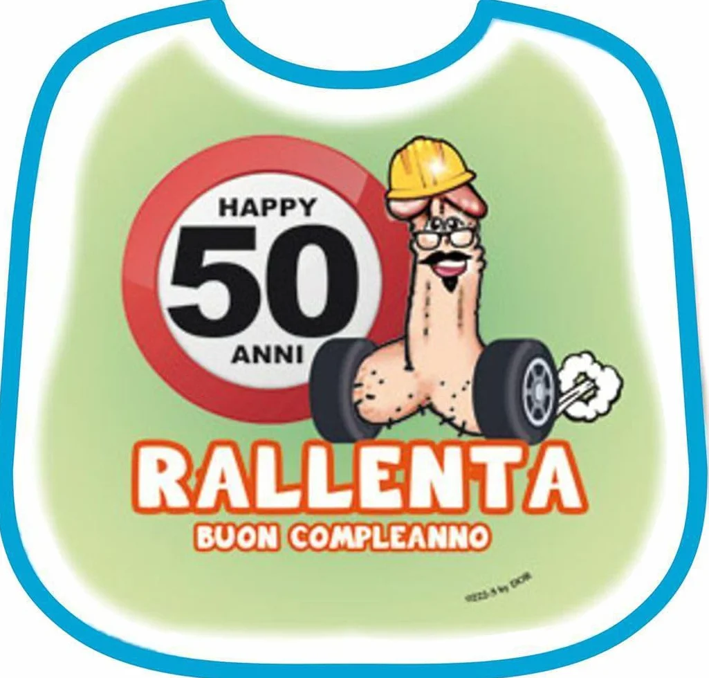 Bavaglia bavaglione pisello buon compleanno happy birthday 50 anni scherzo gadget per adulti 18+